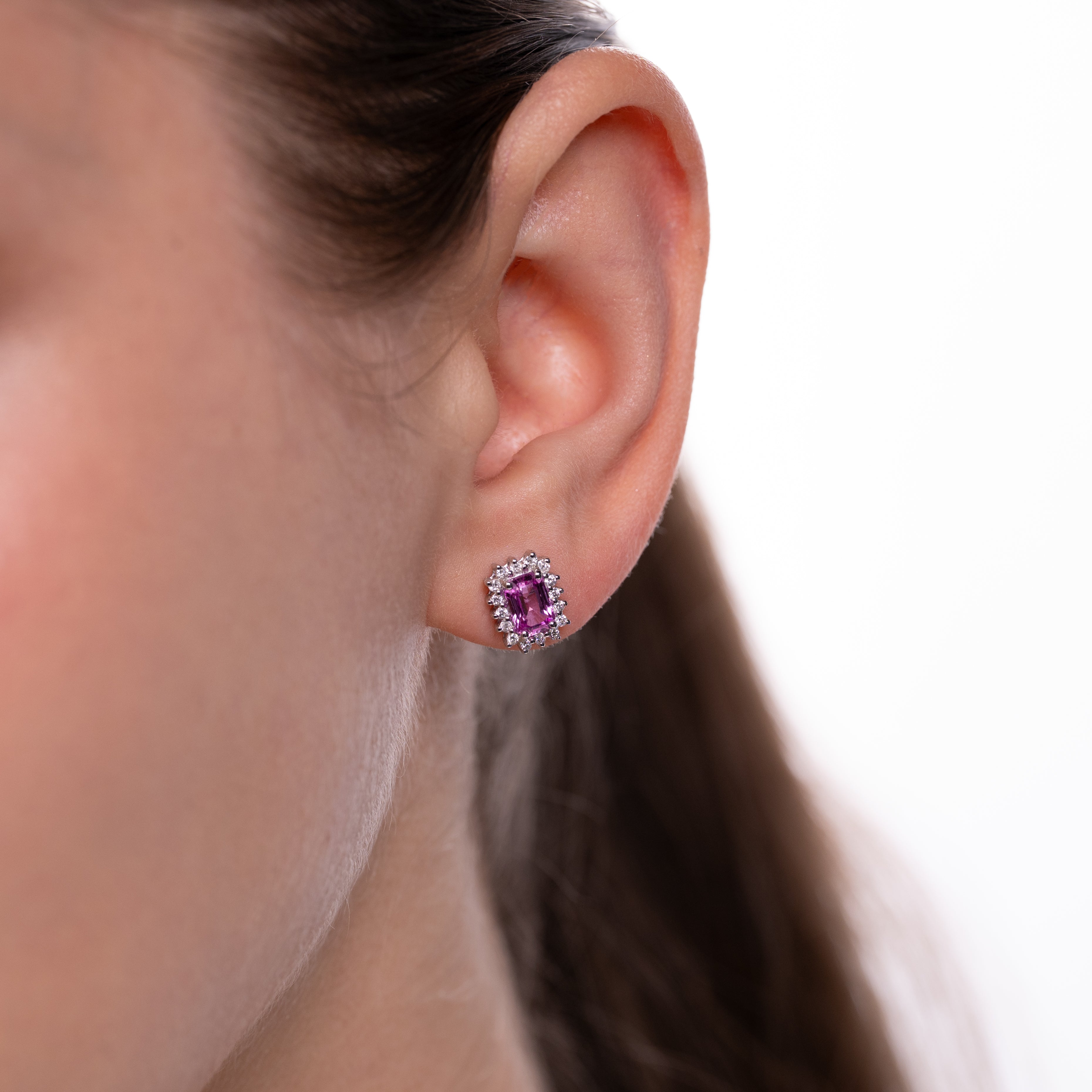 Cercei aur 18k cu safire roz 1.30 ct si diamante