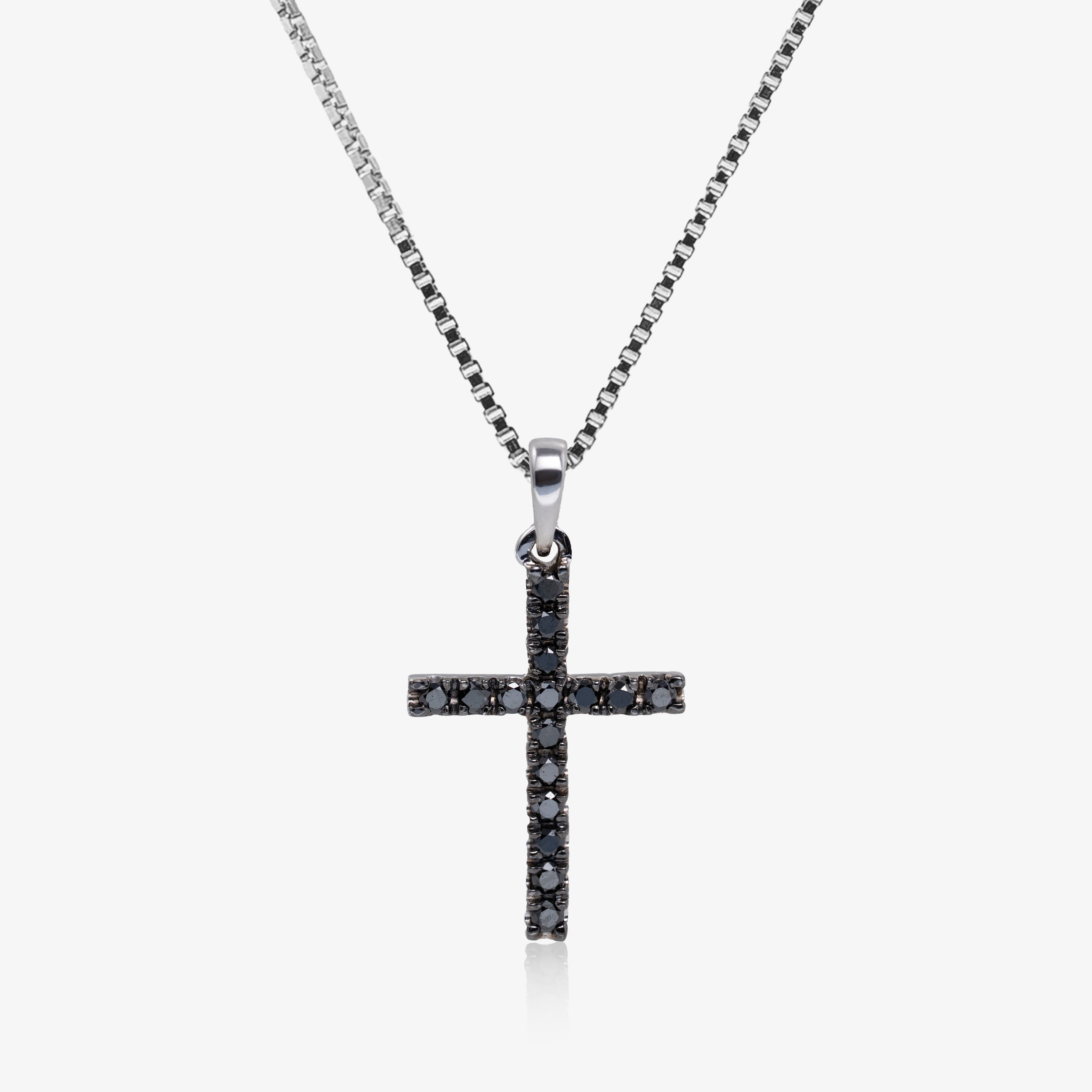 Pandant cruce aur 18k cu diamante negre 0.18 ct