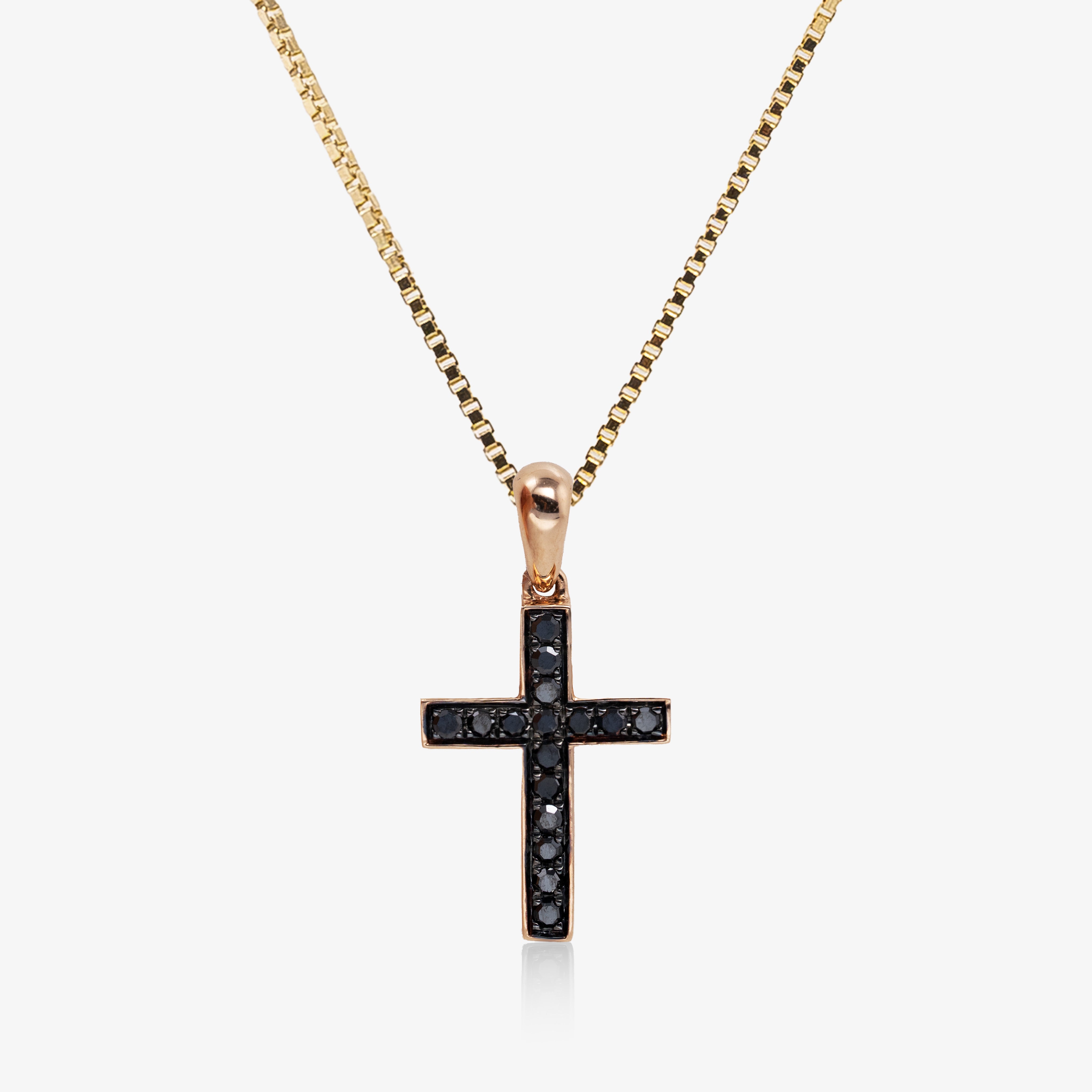 Pandant cruce aur 18k cu diamante negre 0.11 ct