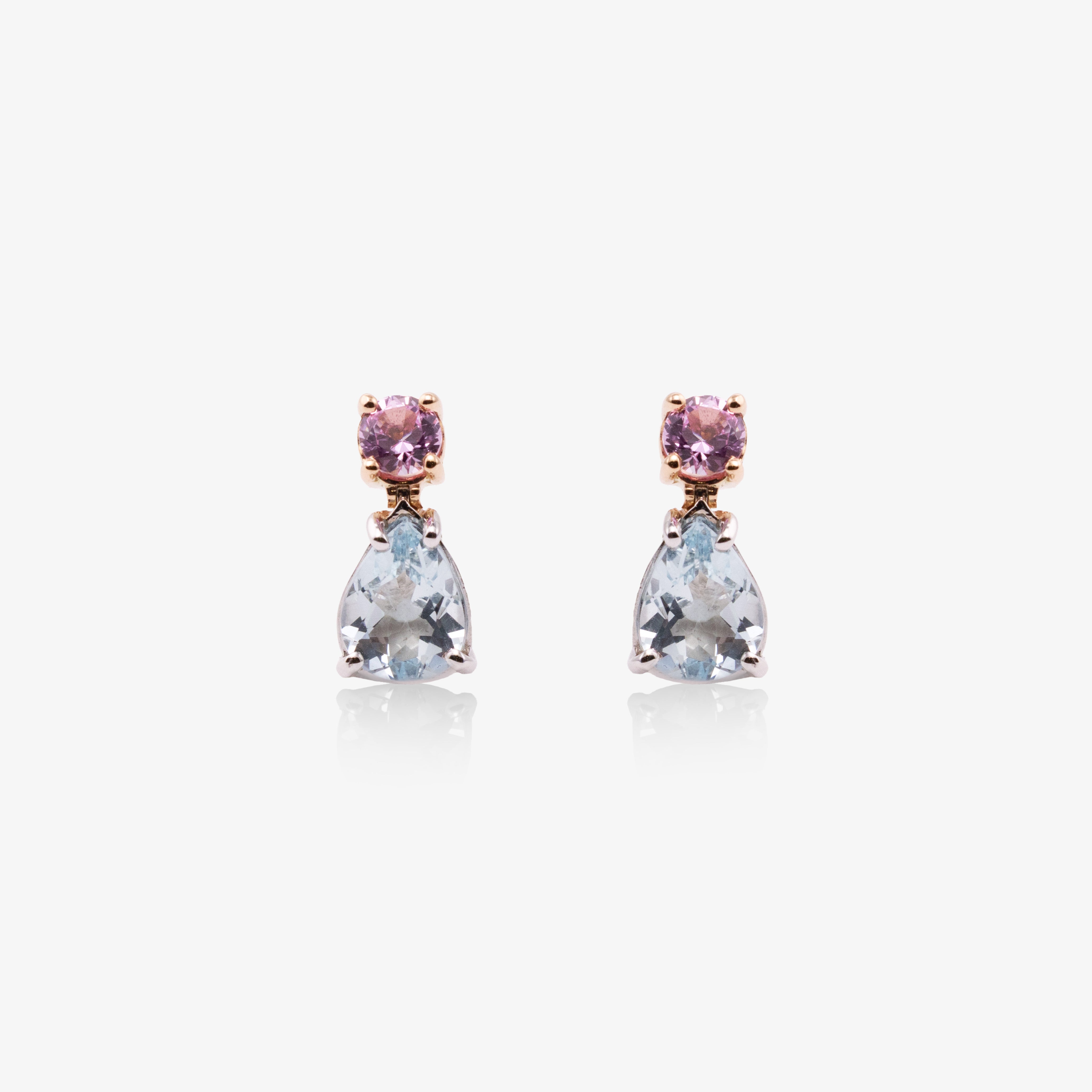 Cercei cu Aquamarin 1.80ct si Safire Roz