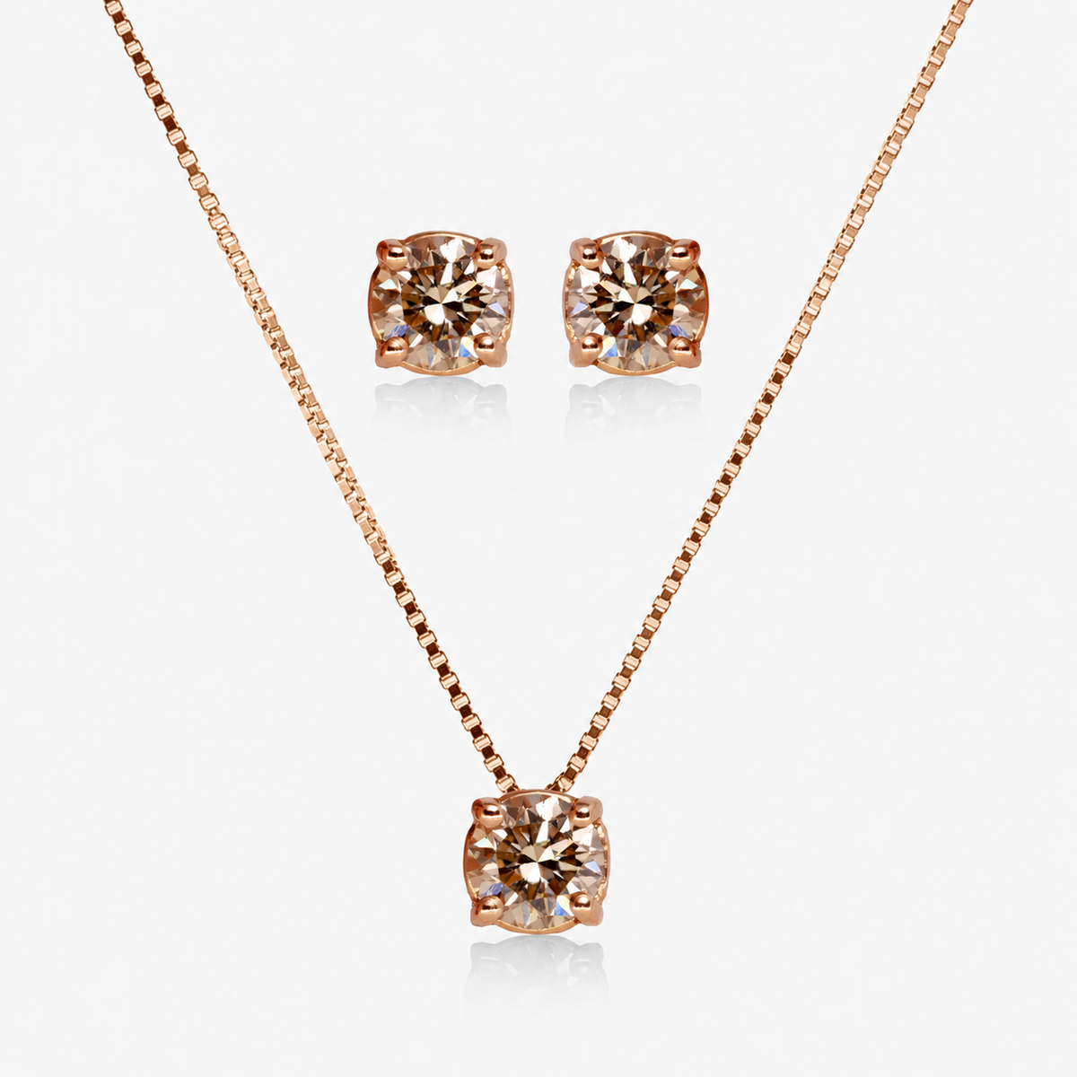 Set cercei și colier din aur roz 18K cu diamante brown – Spotlight Brown