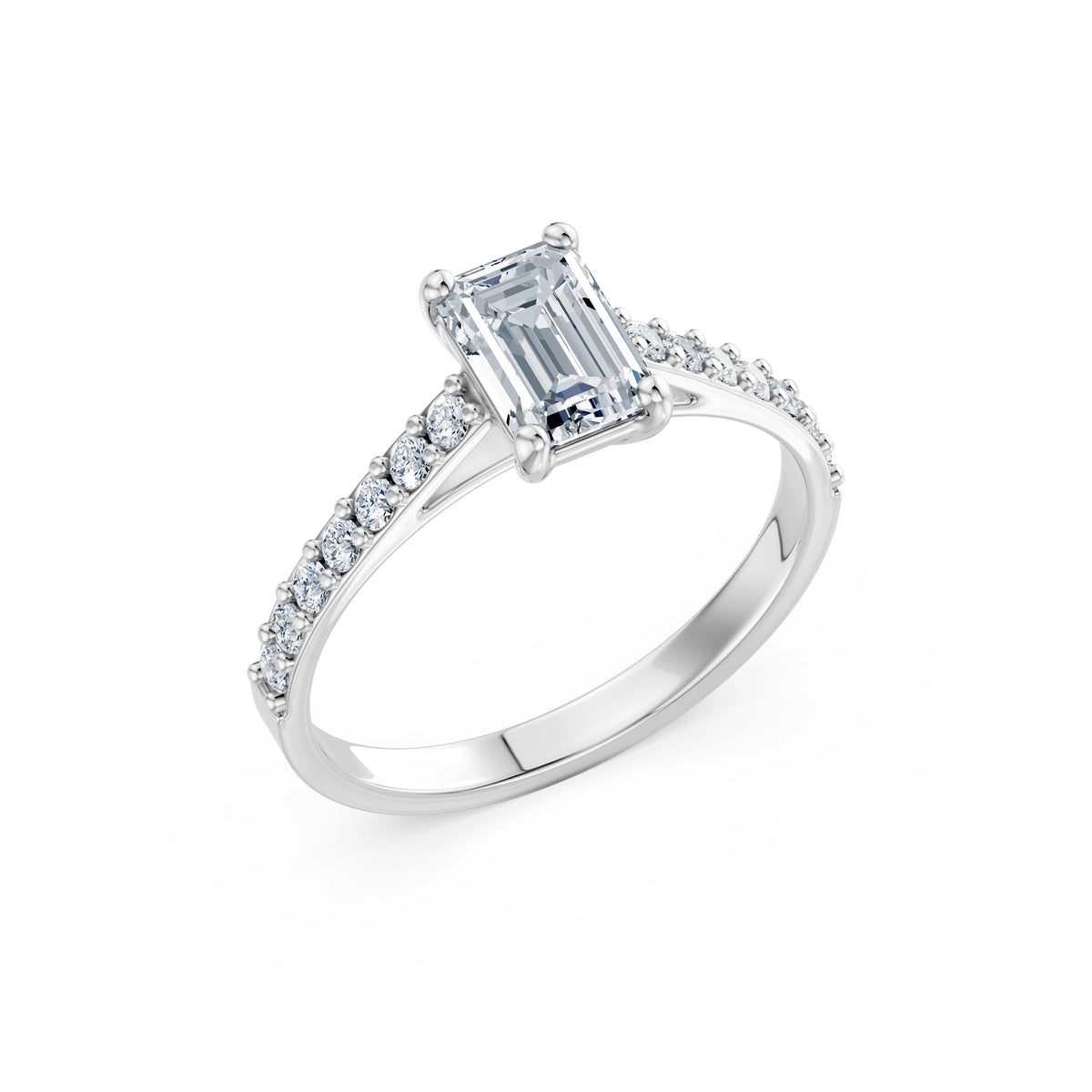 Inel de Logodnă din Aur cu Diamant Central Emerald și Diamante Laterale 1,28 CT
