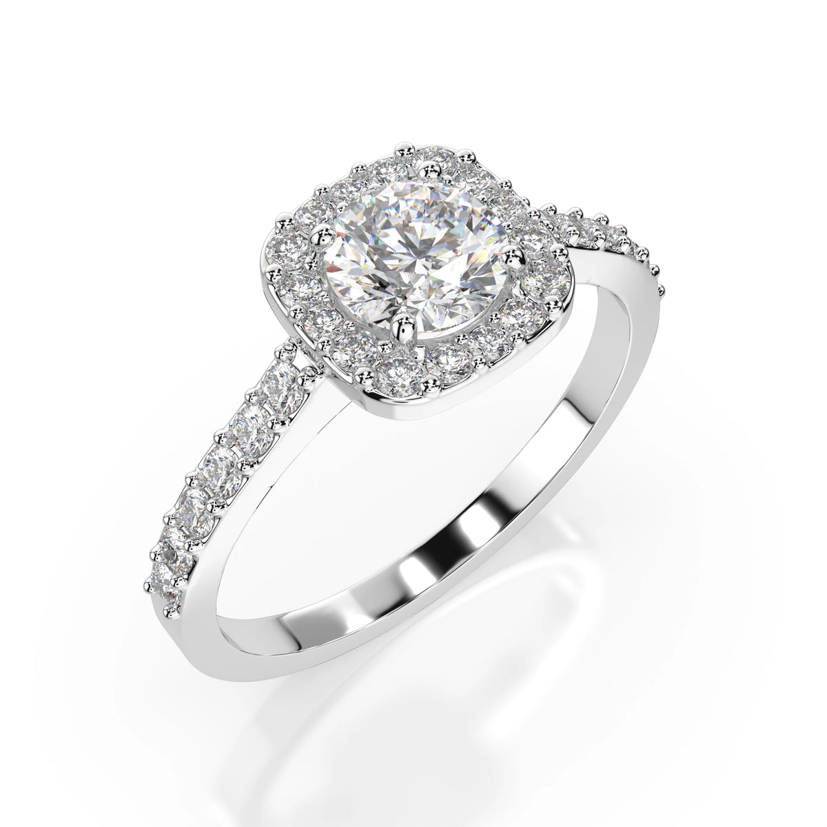 Inel de Logodnă din Aur cu Diamant Central Rotund Briliant și Diamante Laterale 0,57 CT