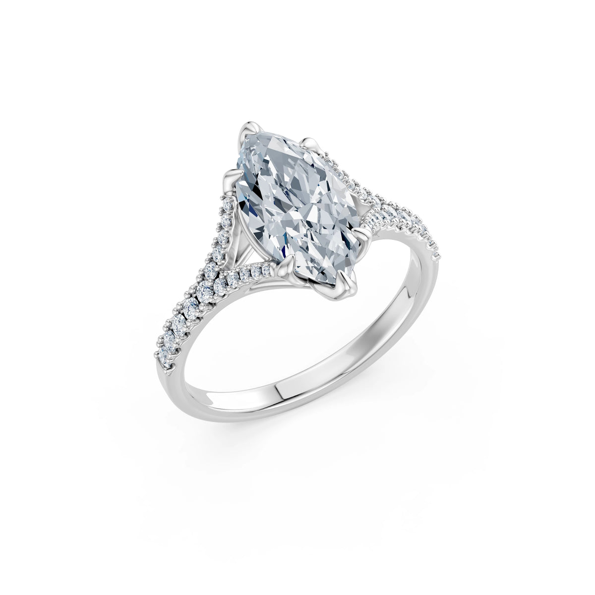 Inel de Logodnă din Aur cu Diamant Central Marquise și Diamante Laterale 2,37 CT