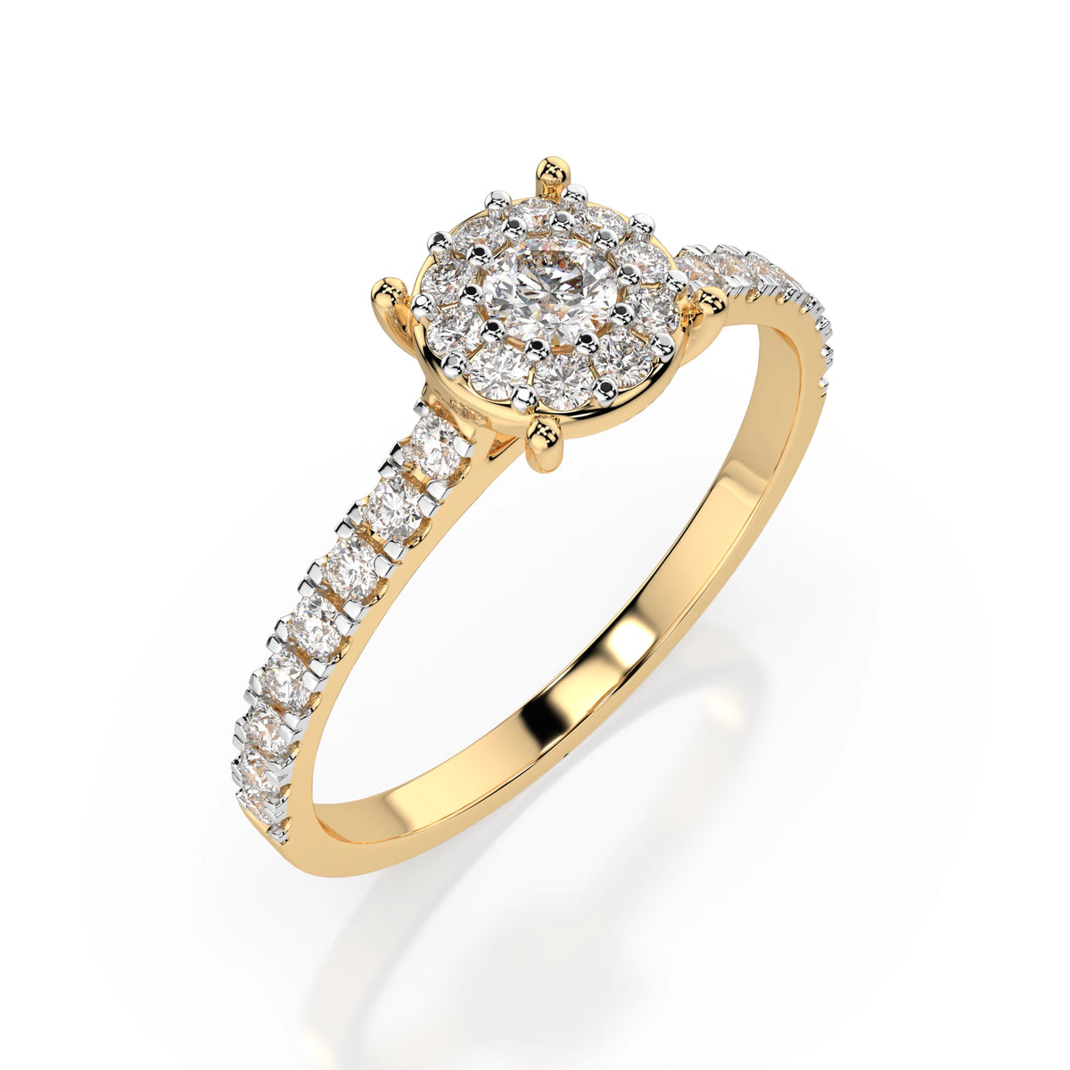 Inel de Logodnă din Aur cu Diamant Central Rotund Briliant și Diamante Laterale 0,35 CT