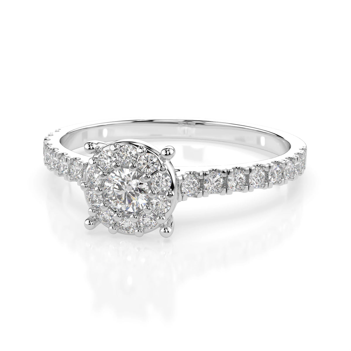 Inel de Logodnă din Aur cu Diamant Central Rotund Briliant și Diamante Laterale 0,35 CT