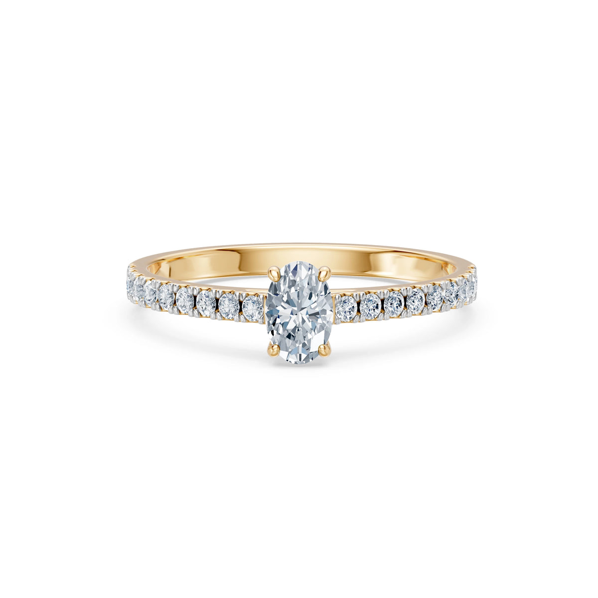 Inel de Logodnă din Aur cu Diamant Central Oval și Diamante Laterale 0,53 CT