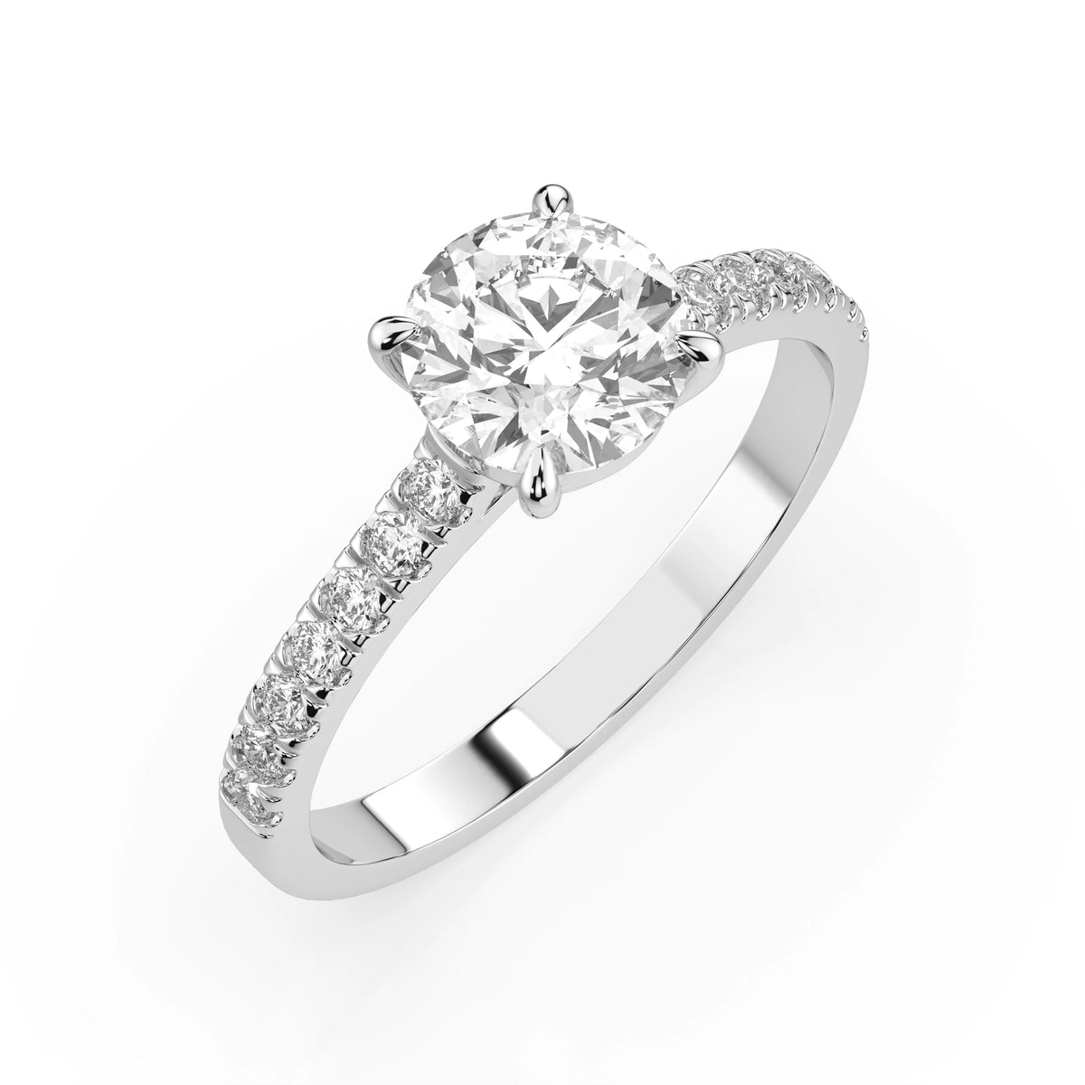 Inel de Logodnă din Aur cu Diamant Central Rotund Briliant și Diamante Laterale 1,21 CT