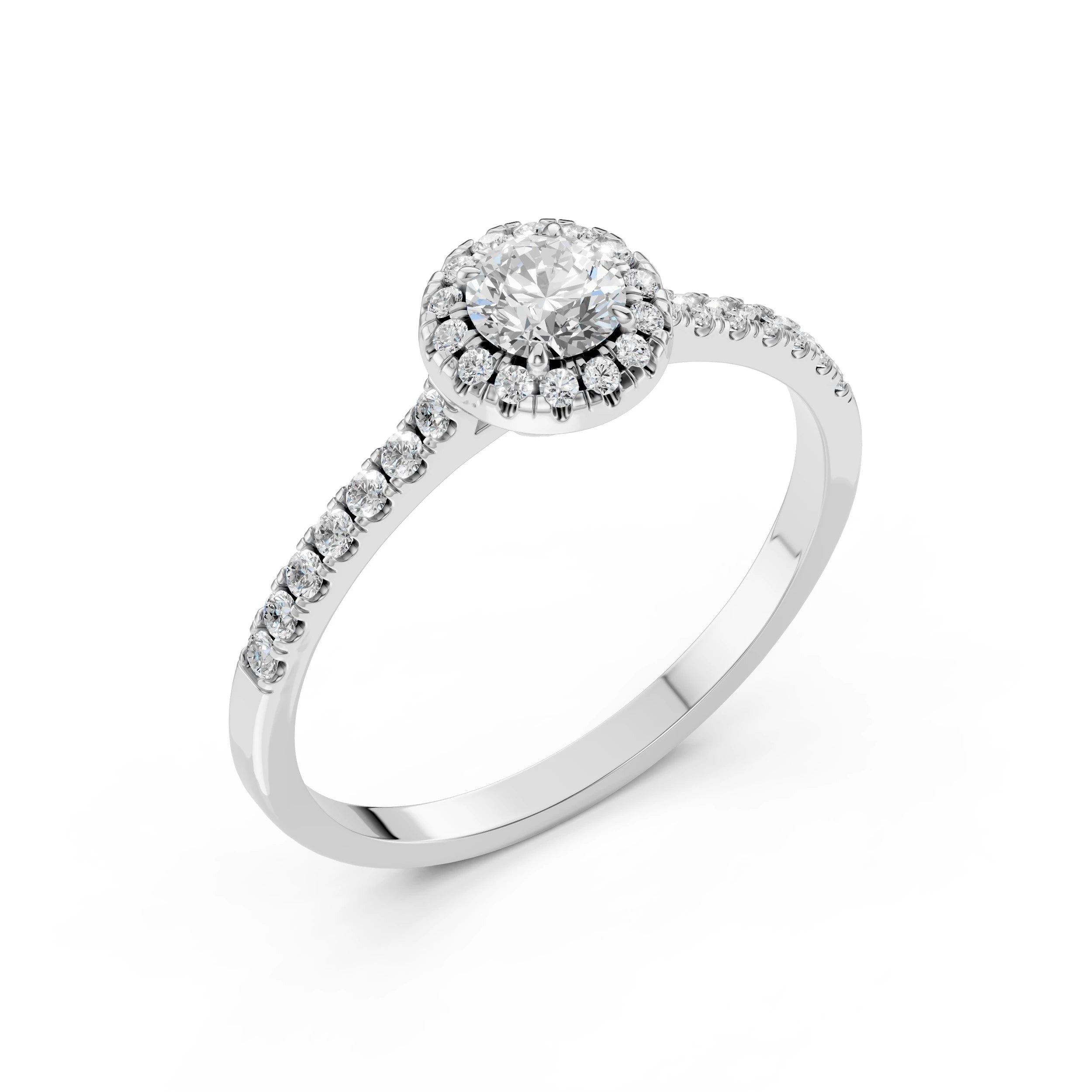 Inel de Logodnă din Aur cu Diamant Central și Diamante Laterale Rotunde 0.64 CT
