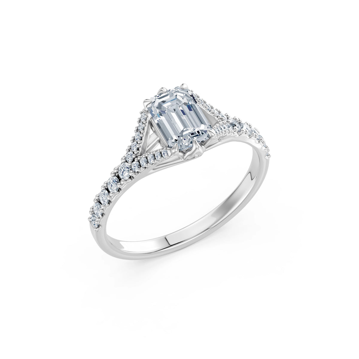 Inel de Logodnă din Aur cu Diamant Central Emerald și Diamante Laterale 1,81 CT