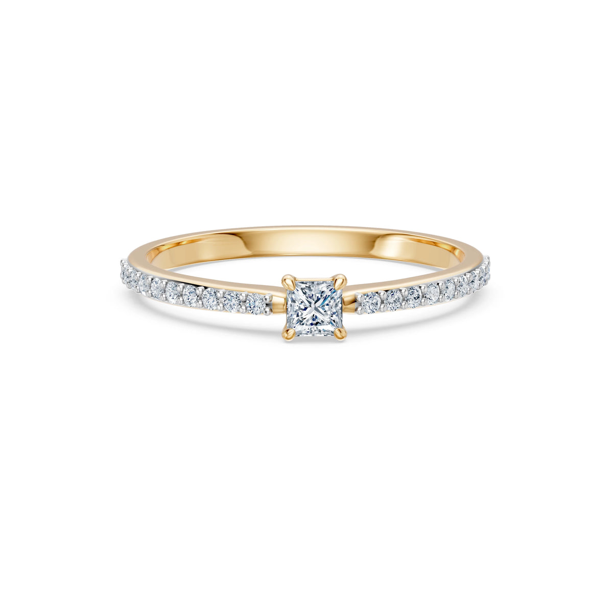 Inel de Logodnă Solitaire din Aur, Diamant Princess 0,17 CT