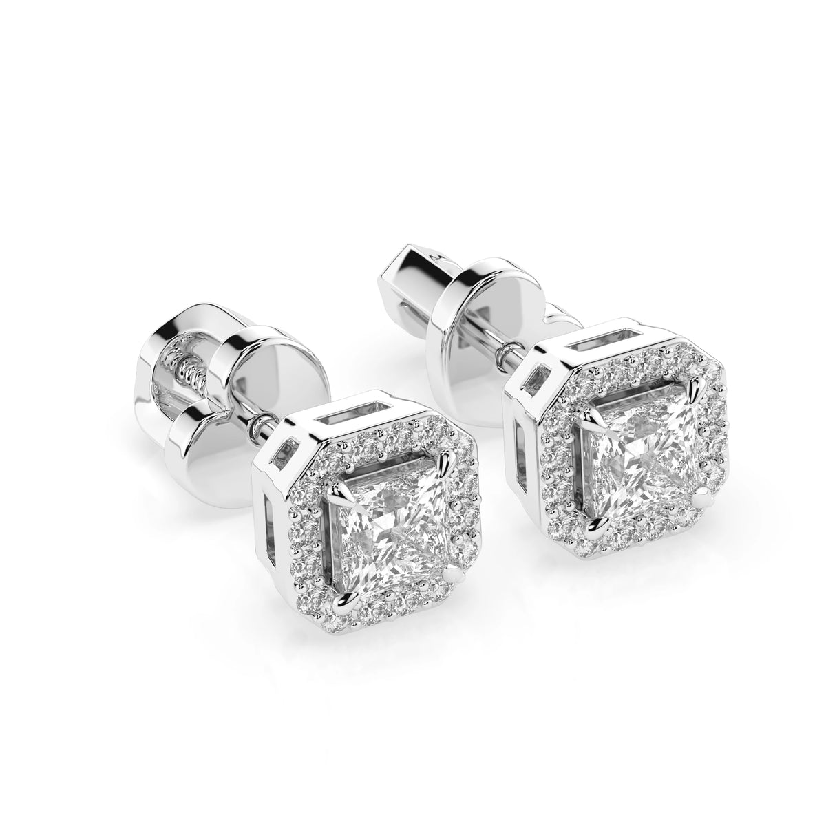 Cercei din Aur cu Diamante, Forma Princess, 0,50 CT