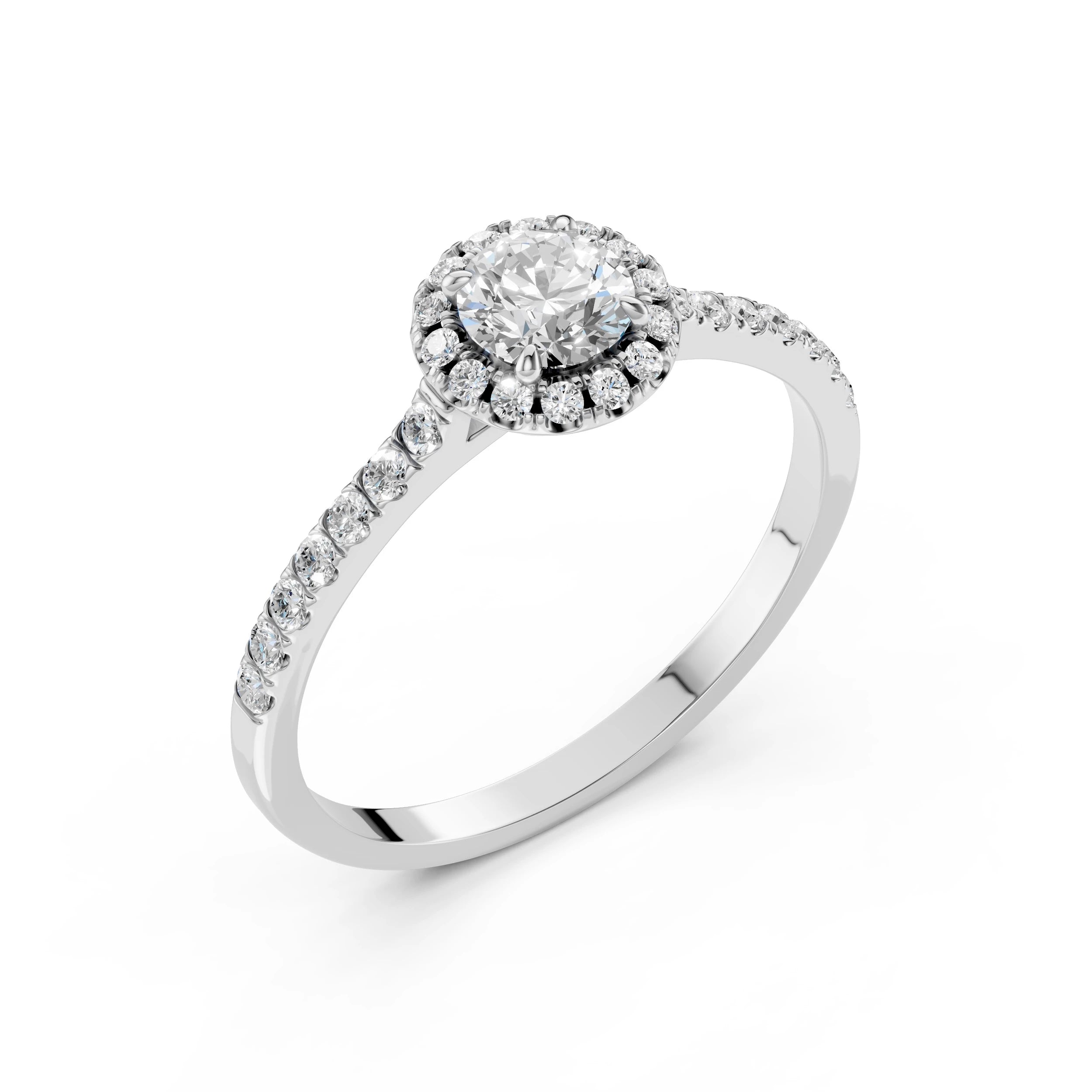 Inel de Logodnă din Aur cu Diamant Central și Diamante Laterale Rotunde 0.79 CT