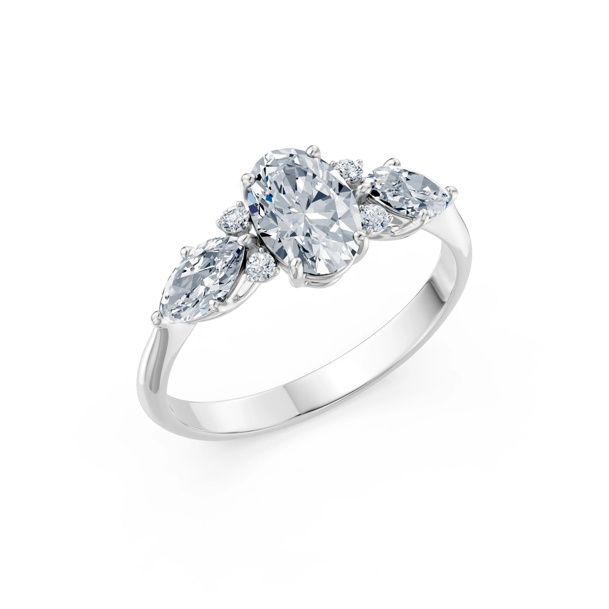 Inel de Logodnă din Aur cu Diamant Central Oval și Diamante Laterale 1,67 CT