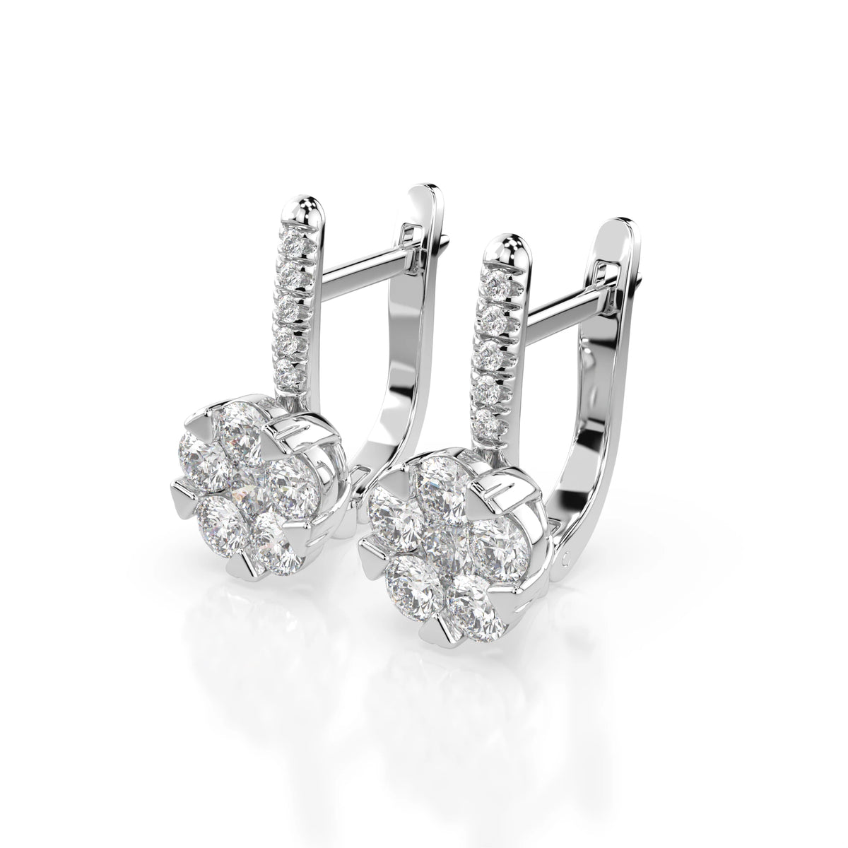 Cercei din Aur cu Diamante, Forma Rotund Briliant, 1,25 CT
