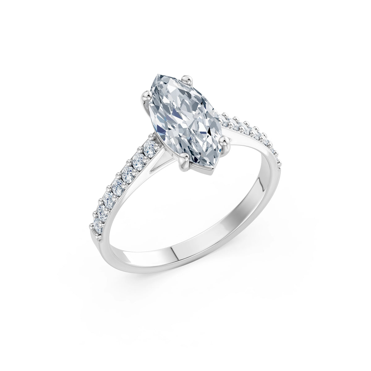 Inel de Logodnă din Aur cu Diamant Central Marquise și Diamante Laterale 1,78 CT