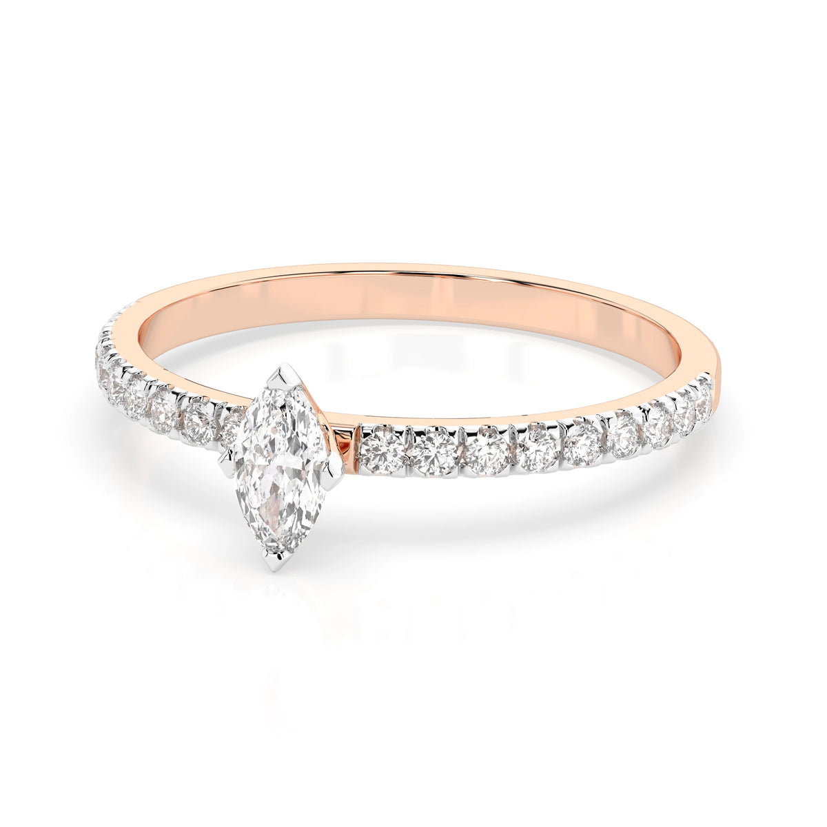 Inel de Logodnă din Aur cu Diamant Central Marquise și Diamante Laterale 0,28 CT