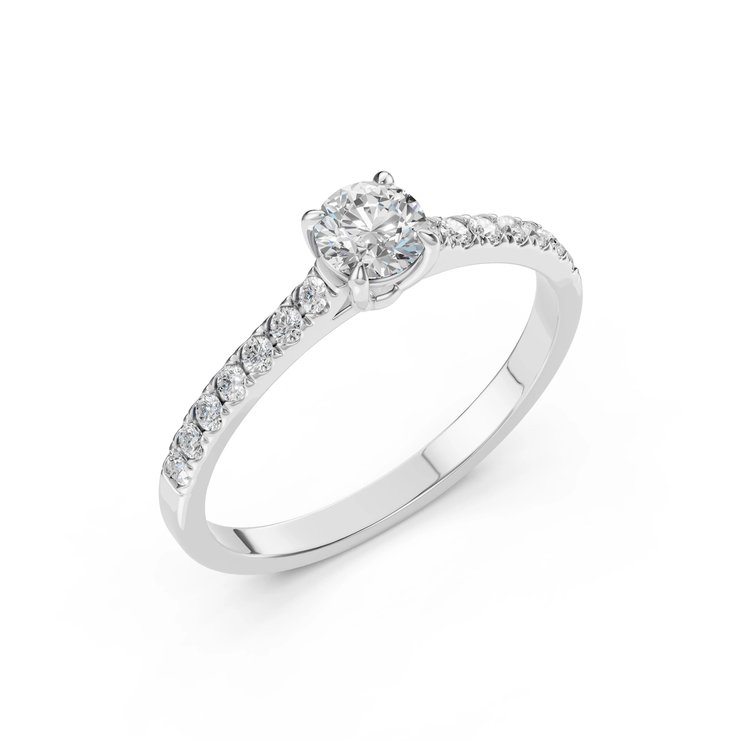 Inel de Logodnă din Aur cu Diamant Central și Diamante Laterale Rotunde 0.61 CT