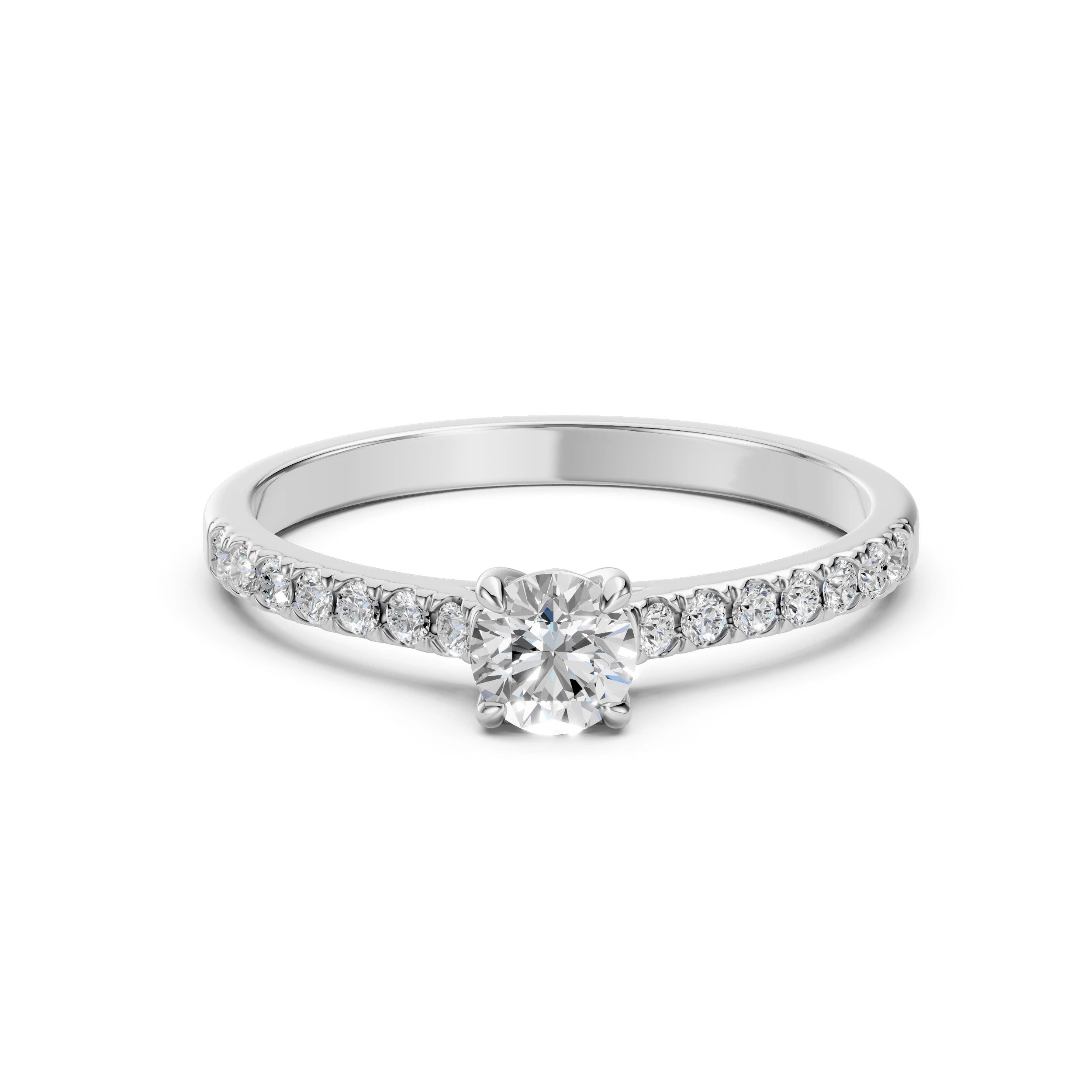 Inel de Logodnă din Aur cu Diamant Central și Diamante Laterale Rotunde 0.61 CT