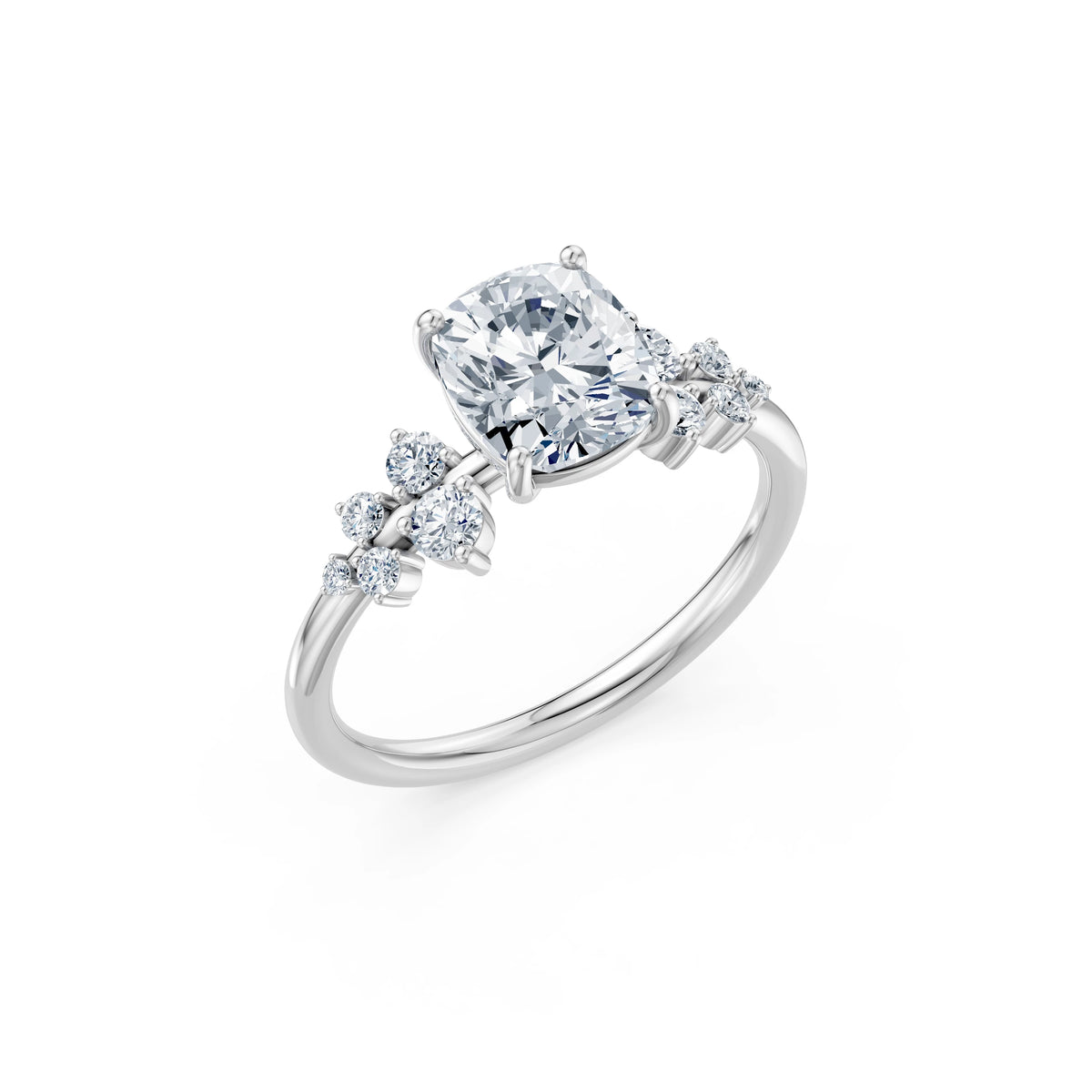 Inel de Logodnă din Aur cu Diamant Central Cushion și Diamante Laterale 2,36 CT