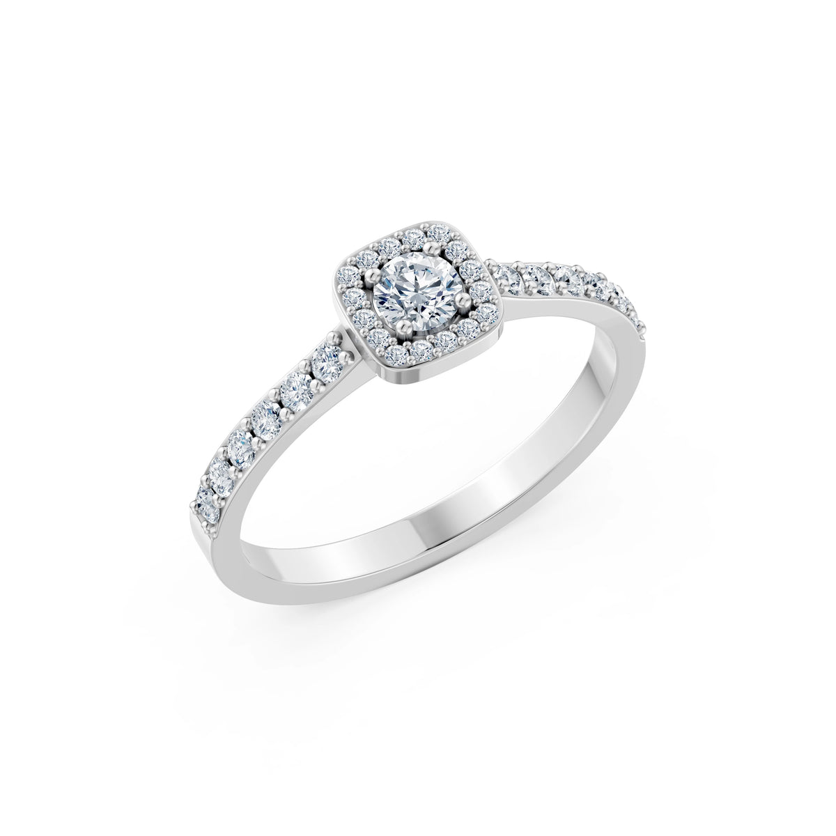 Inel de Logodnă din Aur cu Diamant Central Rotund Briliant și Diamante Laterale 0,46 CT