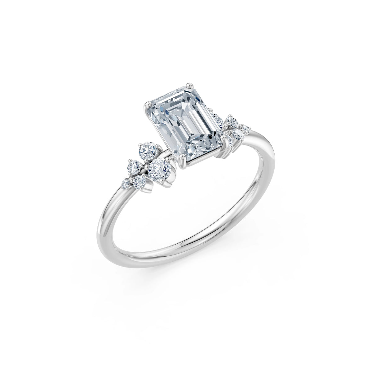 Inel de Logodnă din Aur cu Diamant Central Emerald și Diamante Laterale 1,75 CT