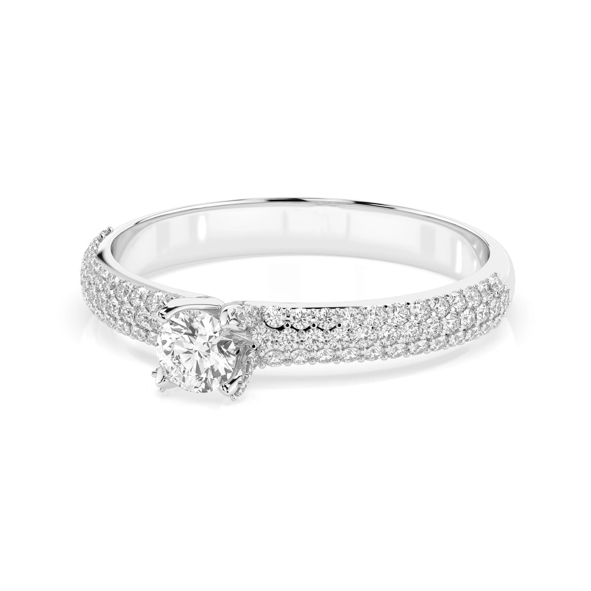 Inel de Logodnă din Aur cu Diamant Central Rotund Briliant și Diamante Laterale 0,60 CT