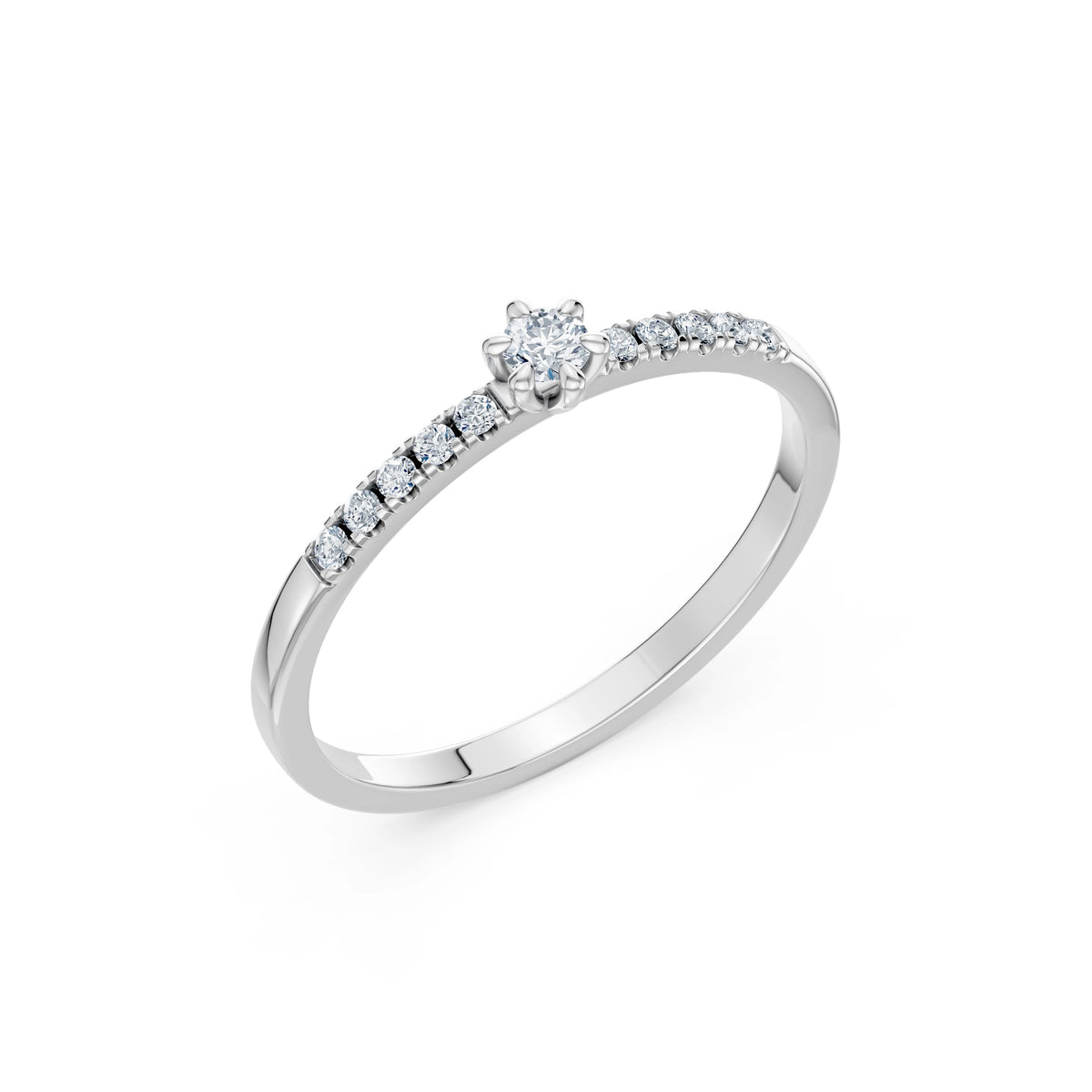 Inel de Logodnă din Aur cu Diamant Central Rotund Briliant și Diamante Laterale 0,17 CT