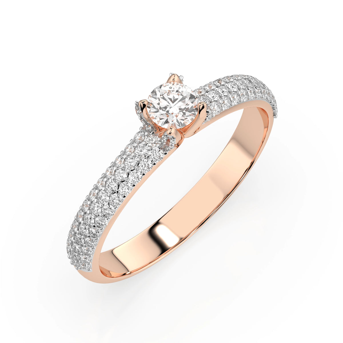 Inel de Logodnă din Aur cu Diamant Central Rotund Briliant și Diamante Laterale 0,60 CT
