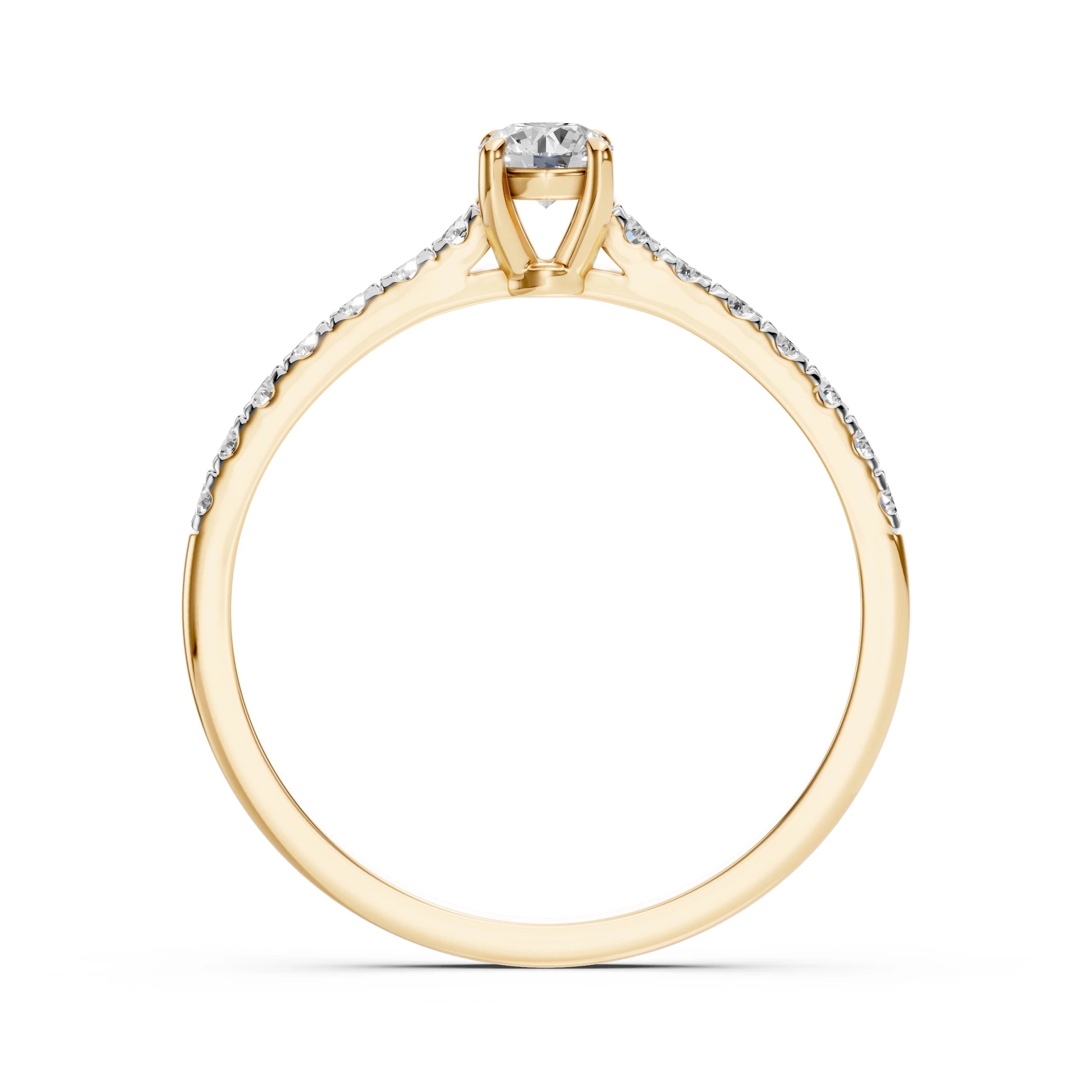 Inel de Logodnă din Aur cu Diamant Central și Diamante Laterale Rotunde 0.41 CT