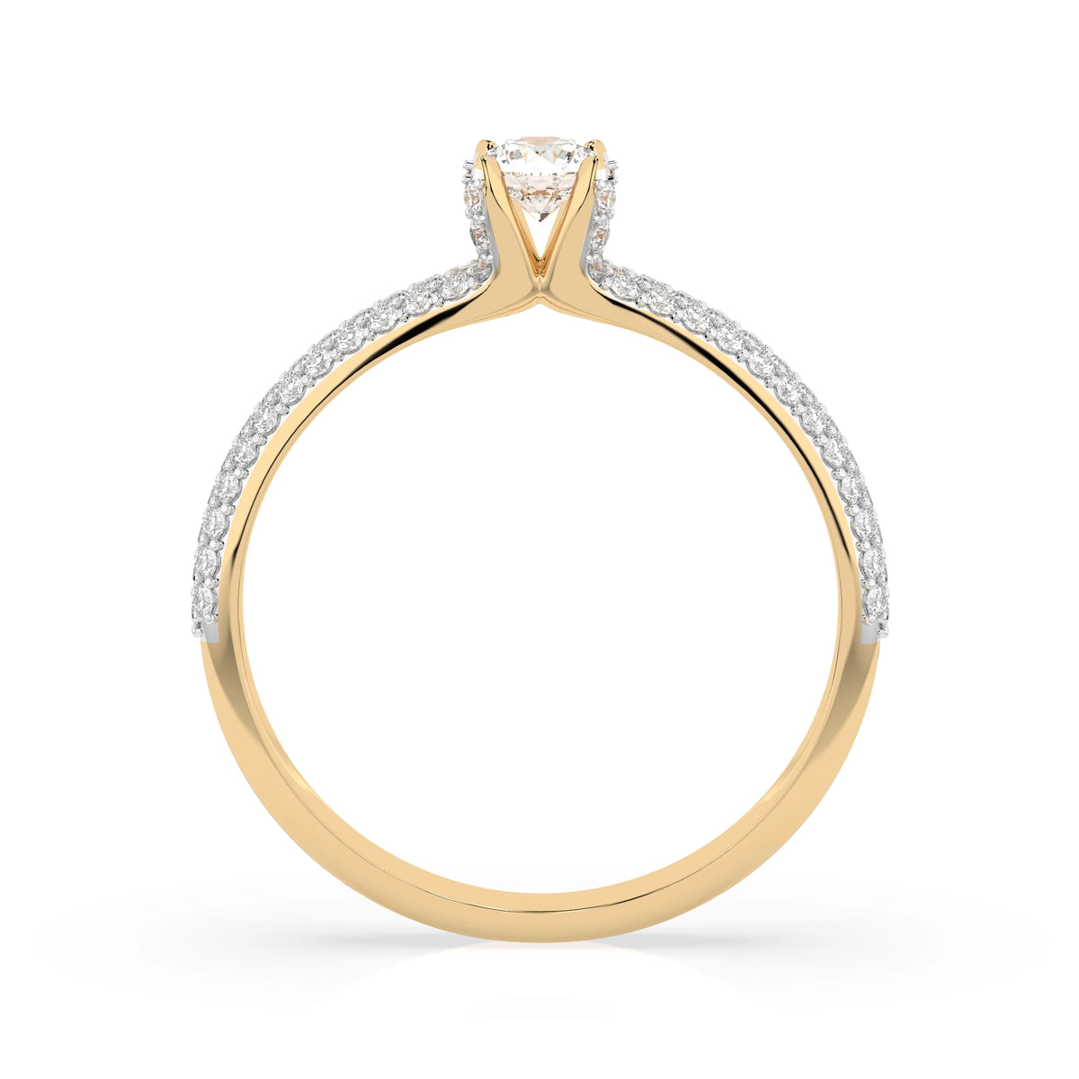 Inel de Logodnă din Aur cu Diamant Central Rotund Briliant și Diamante Laterale 0,60 CT