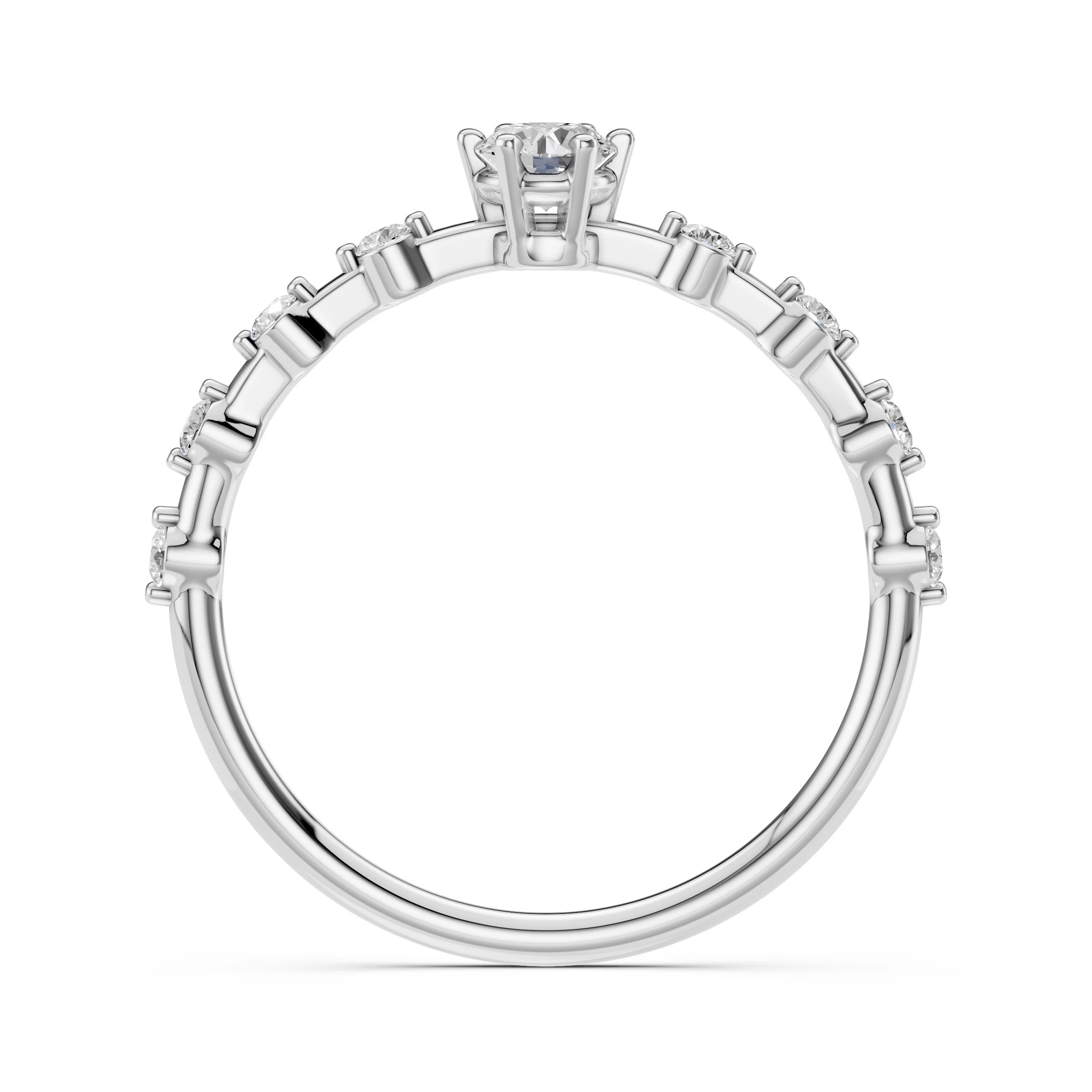 Inel de Logodnă din Aur cu Diamant Central și Diamante Laterale Rotunde 0.36 CT