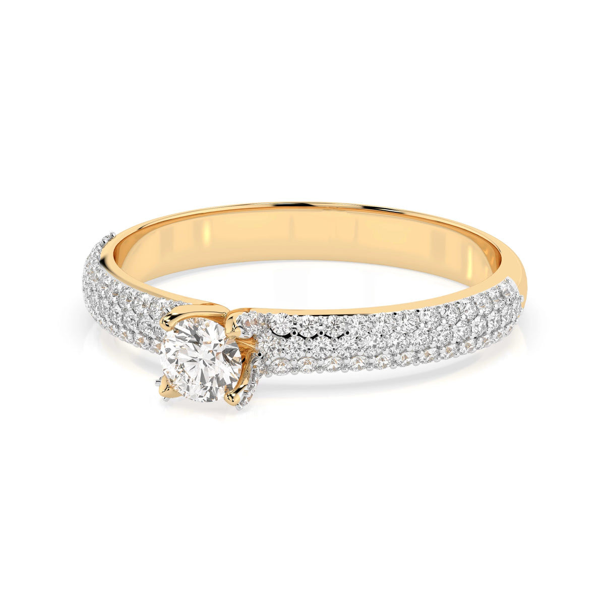 Inel de Logodnă din Aur cu Diamant Central Rotund Briliant și Diamante Laterale 0,60 CT