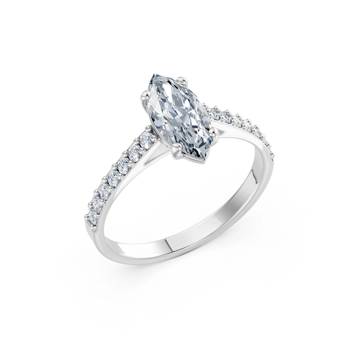 Inel de Logodnă din Aur cu Diamant Central Marquise și Diamante Laterale 1,28 CT