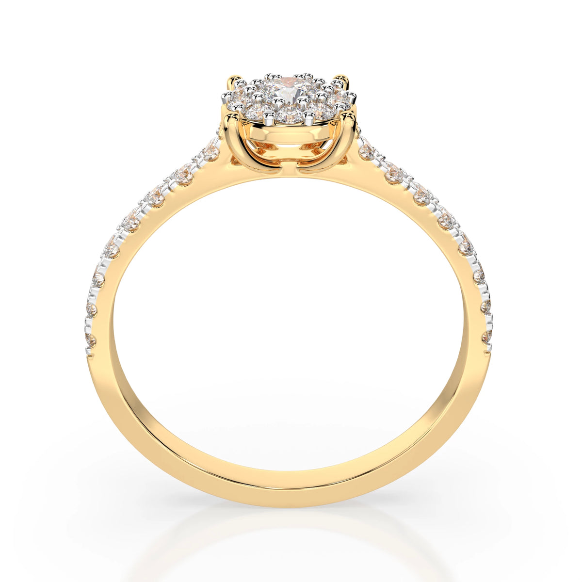 Inel de Logodnă din Aur cu Diamant Central Rotund Briliant și Diamante Laterale 0,35 CT