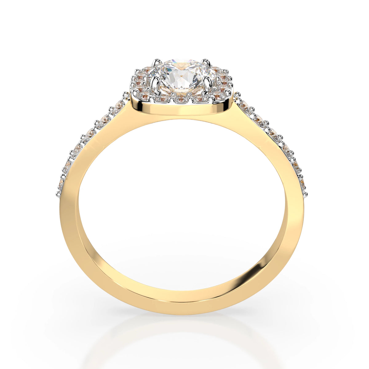 Inel de Logodnă din Aur cu Diamant Central Rotund Briliant și Diamante Laterale 0,71 CT