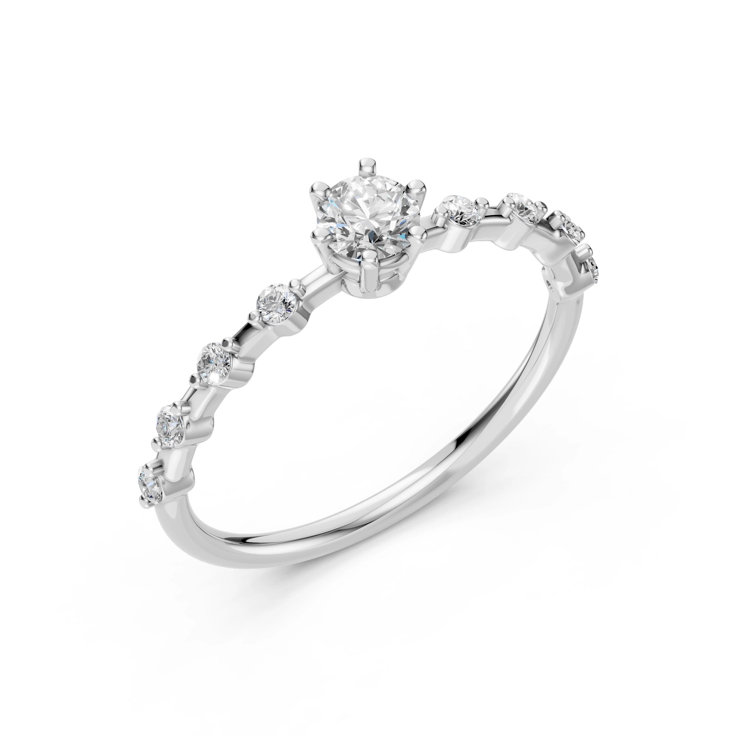 Inel de Logodnă din Aur cu Diamant Central și Diamante Laterale Rotunde 0.46 CT