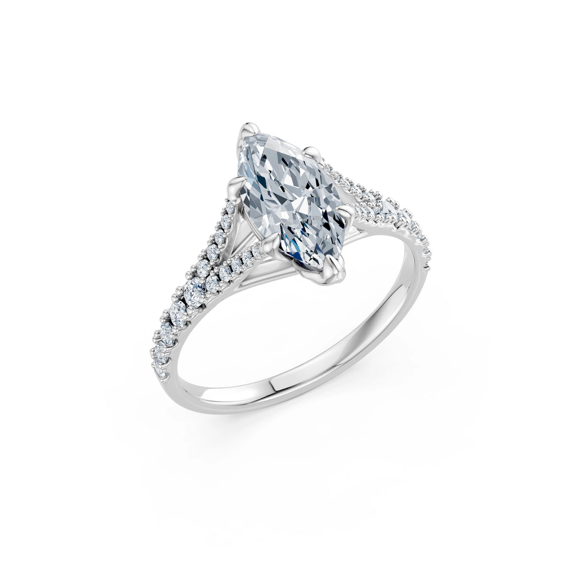 Inel de Logodnă din Aur cu Diamant Central Marquise și Diamante Laterale 1,81 CT