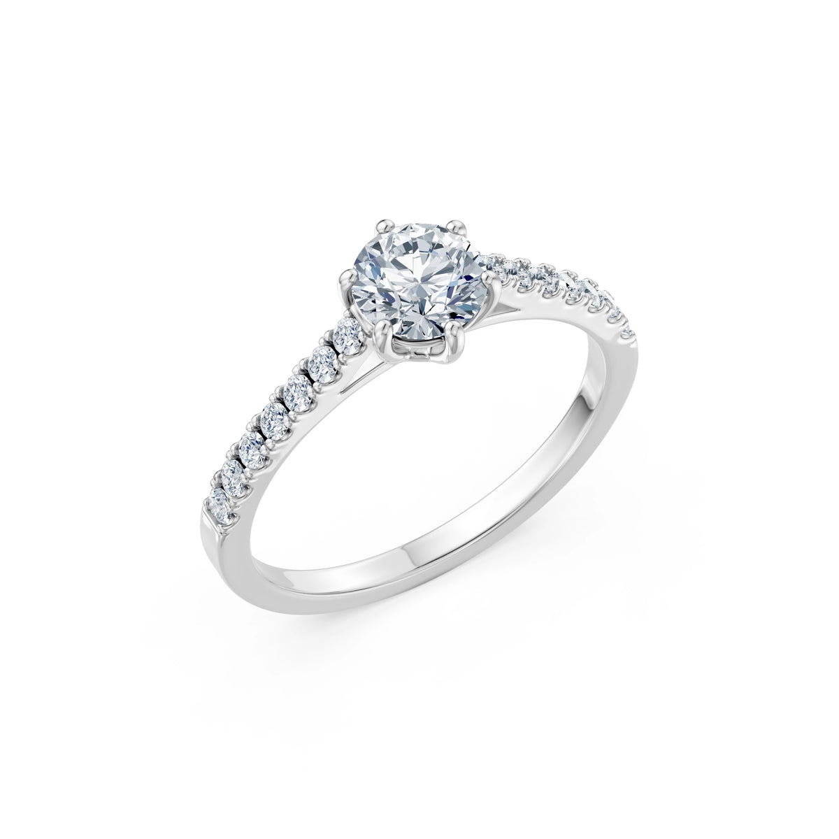 Inel de Logodnă din Aur cu Diamant Central Rotund Briliant și Diamante Laterale 0,95 CT