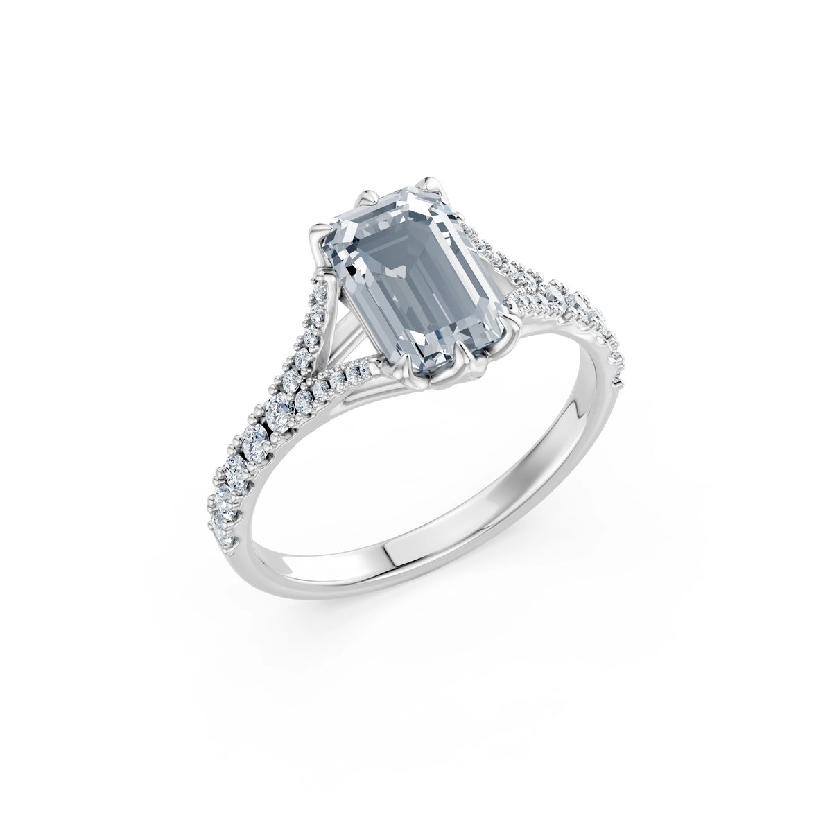 Inel de Logodnă din Aur cu Diamant Central Emerald și Diamante Laterale 2,37 CT