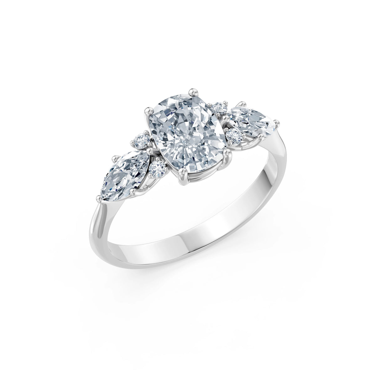 Inel de Logodnă din Aur cu Diamant Central Cushion și Diamante Laterale 2,17 CT