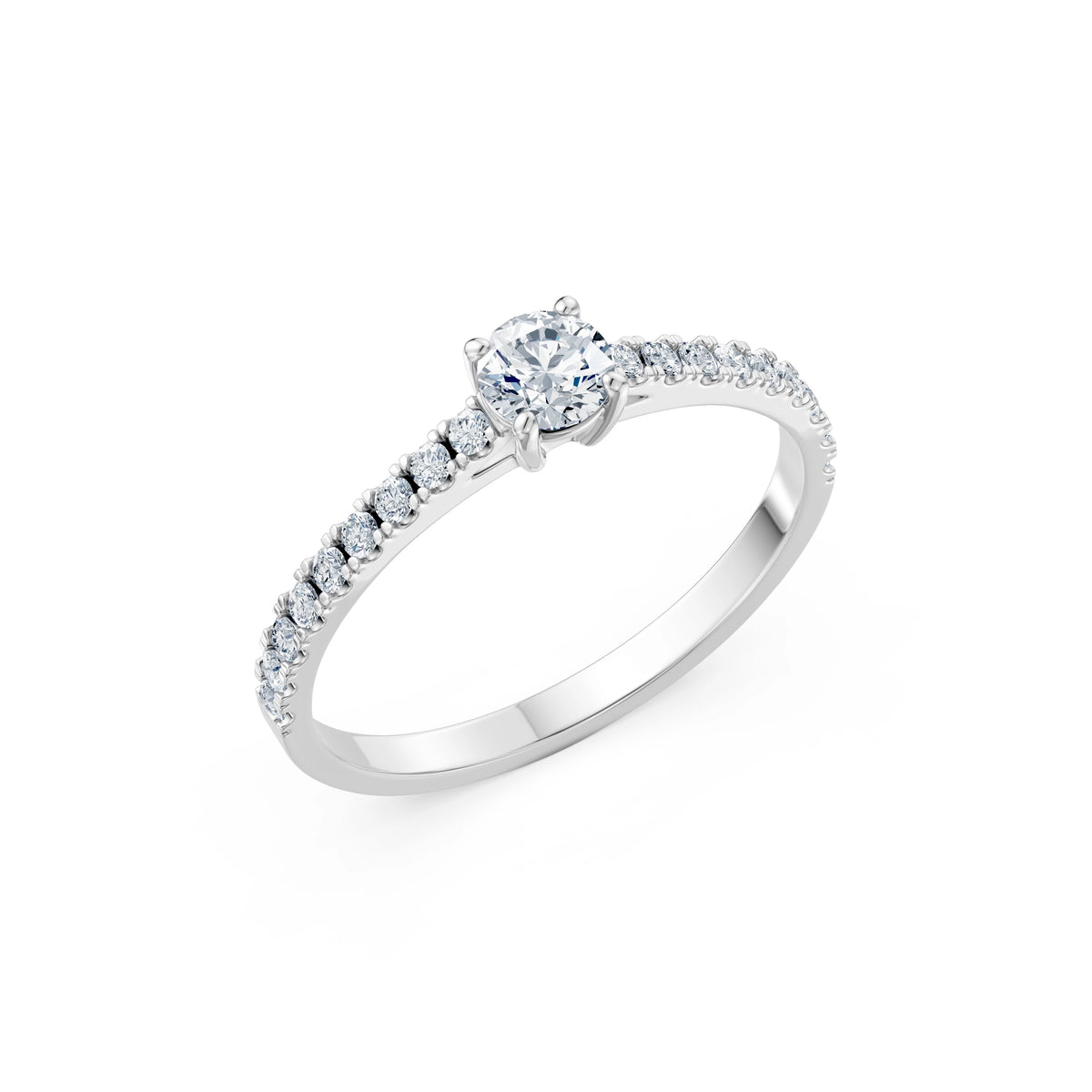 Inel de Logodnă din Aur cu Diamant Central Rotund Briliant și Diamante Laterale 0,53 CT
