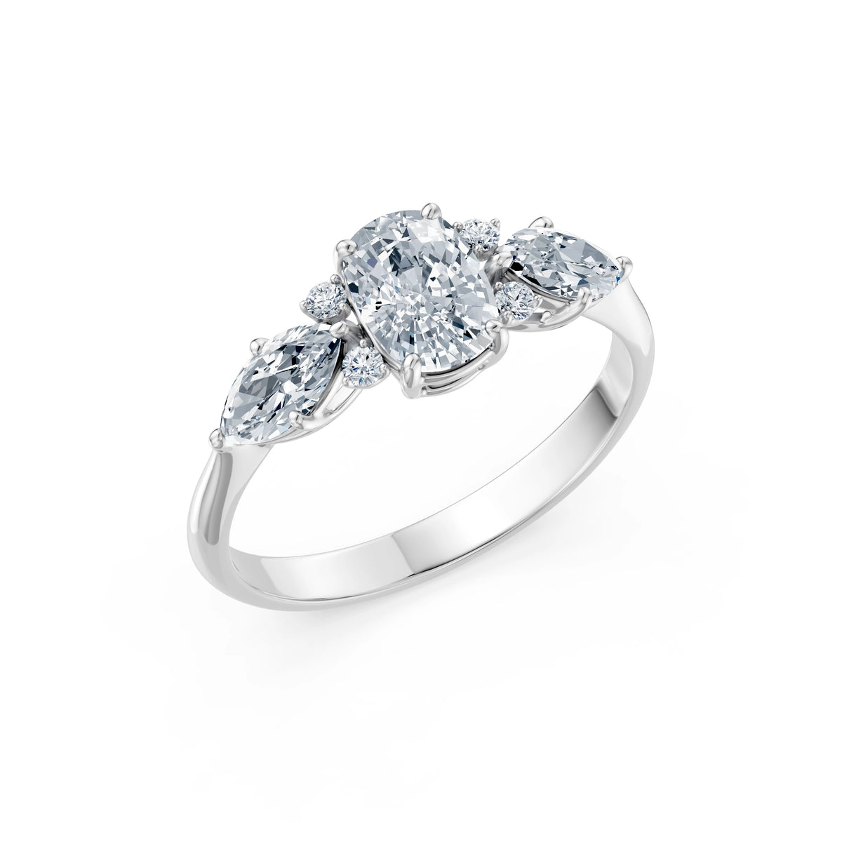 Inel de Logodnă din Aur cu Diamant Central Cushion și Diamante Laterale 1,67 CT