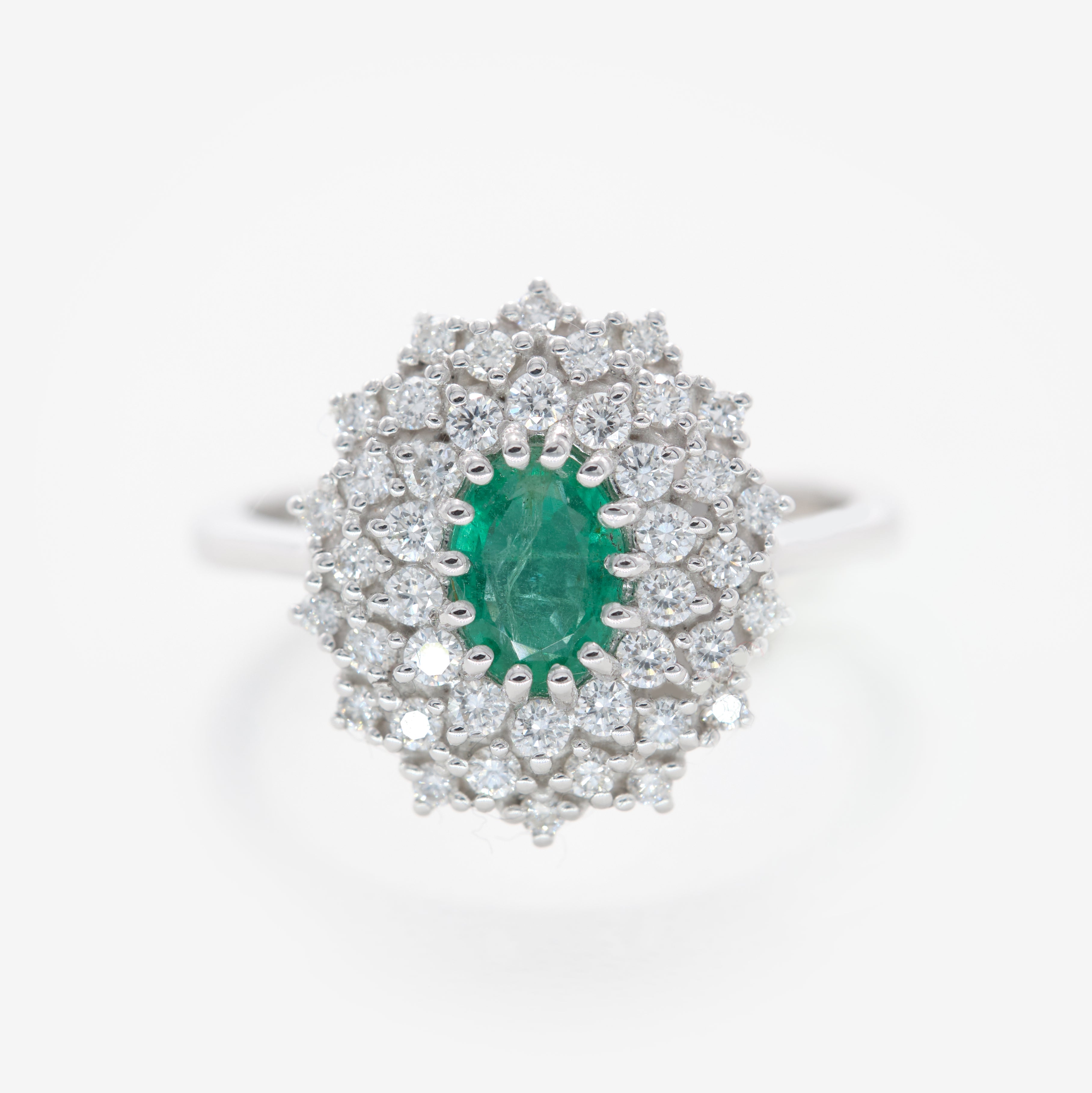 Peony Ring with Diamonds and Emerald