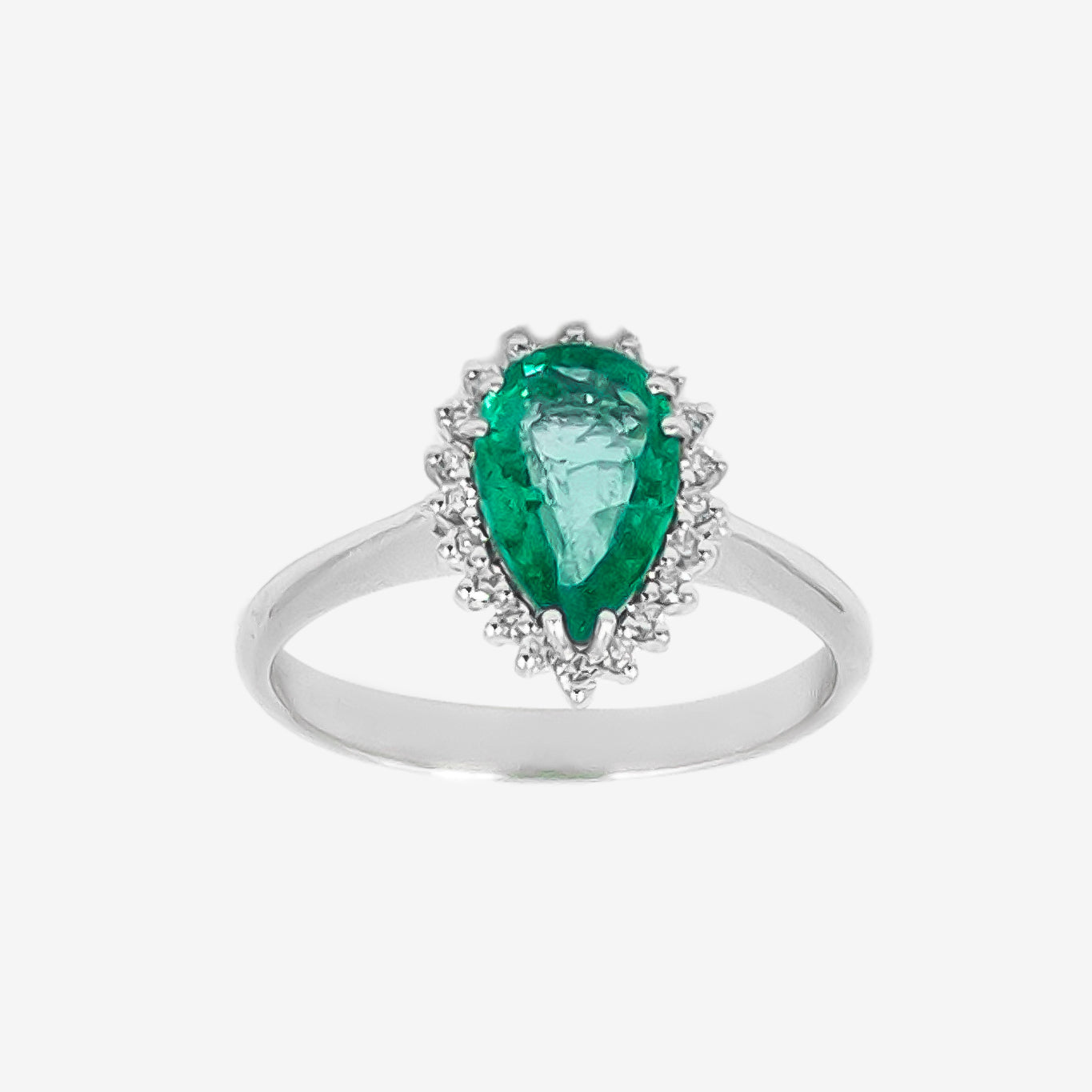 Emerald Tear Droplet Ring with Diamonds