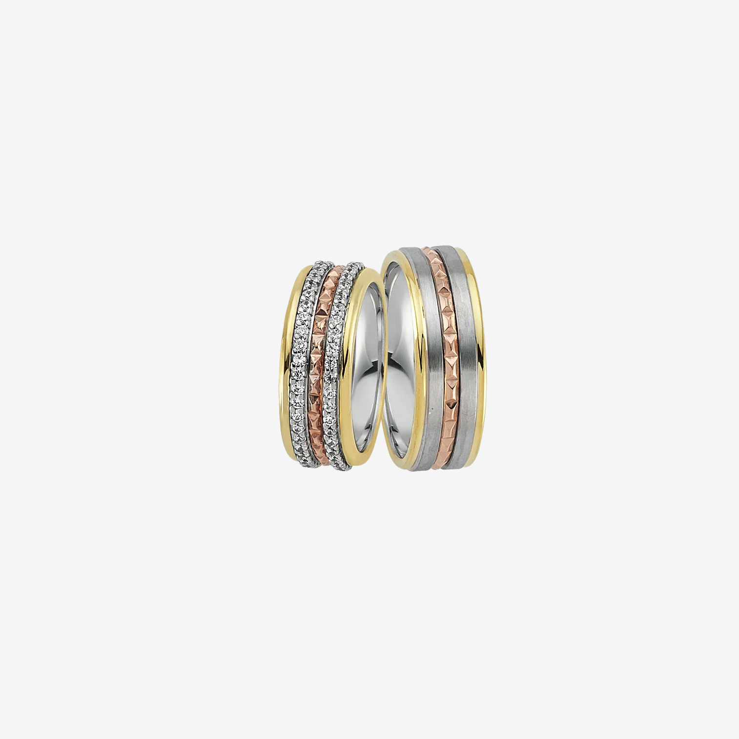 Verita Diamond Wedding Rings - White, Yellow and Pink Gold - Pair