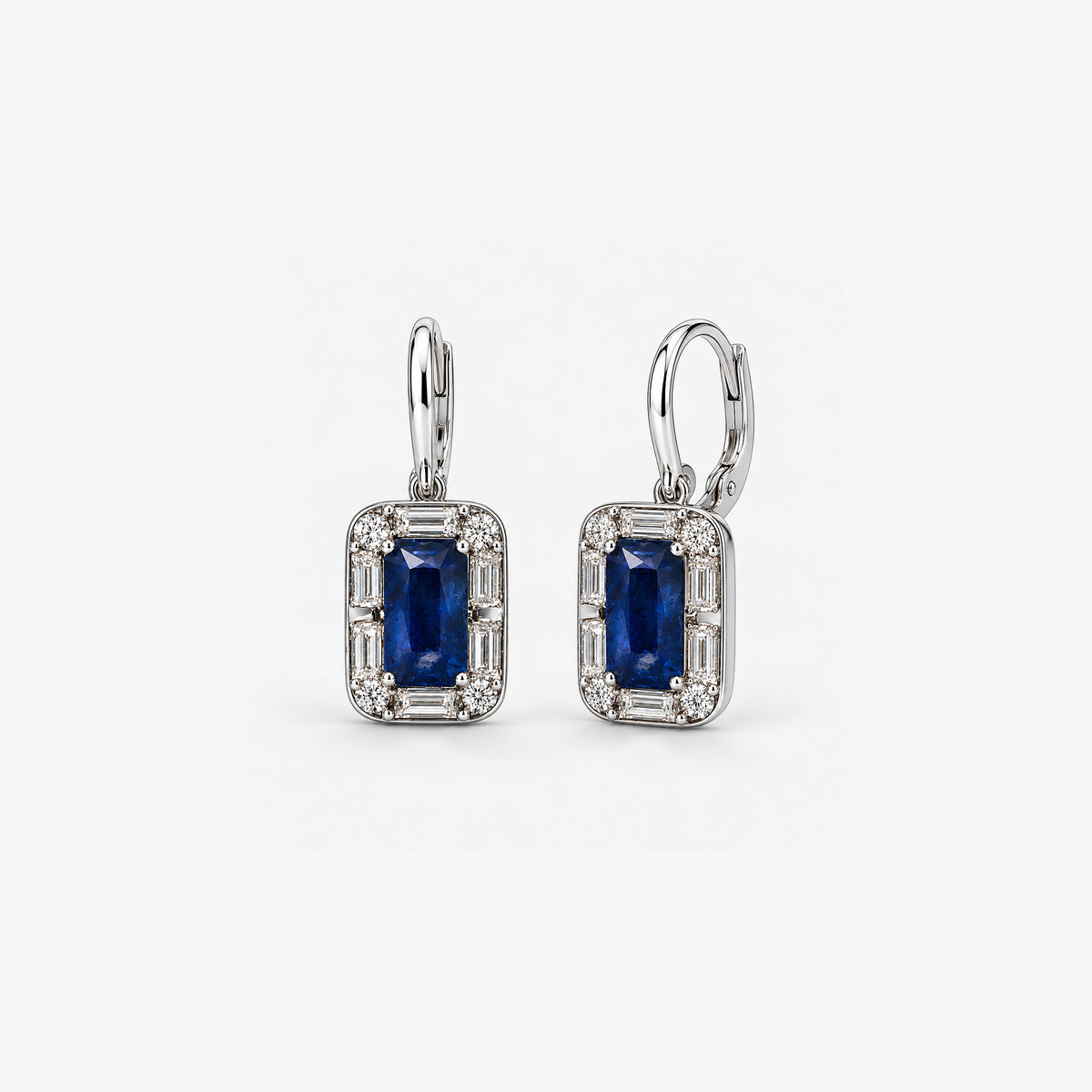 Cercei lungi din aur alb 18K cu safire 0,90 ct și diamante 0,26 ct – KP0033754