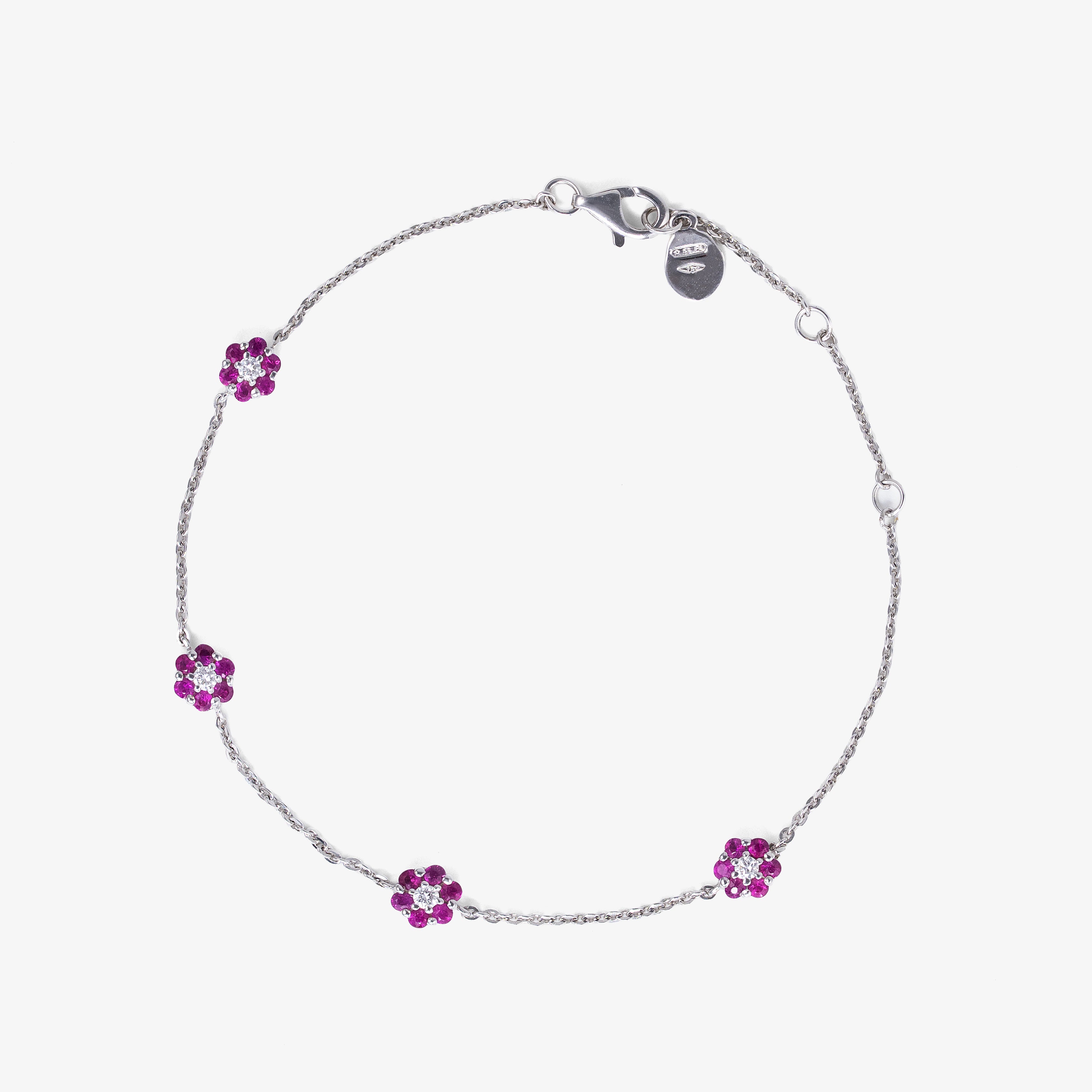 Bratara din aur alb cu flori din rubine 0.48ct si diamante
