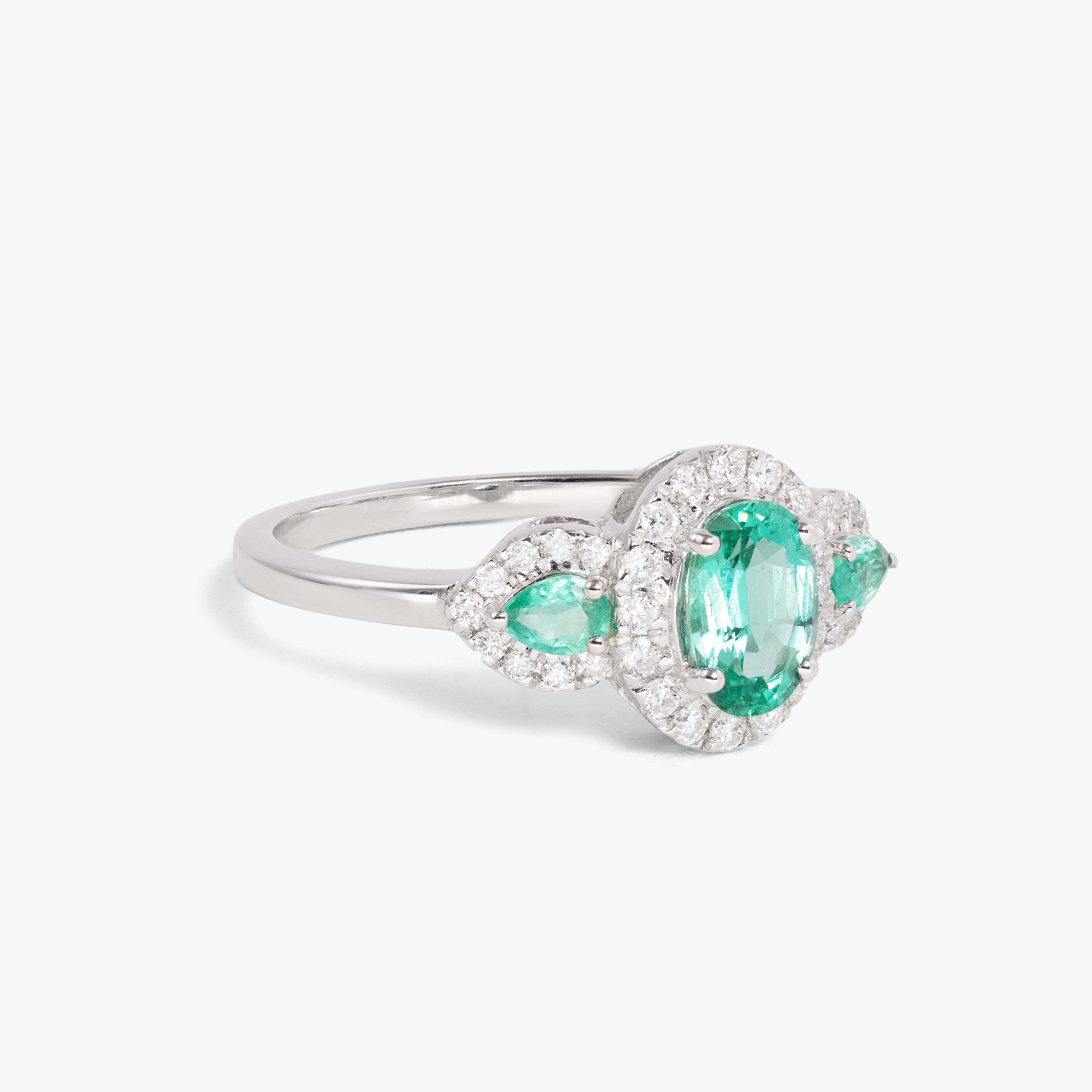 Inel aur 18k cu smaralde 0.80 ct si diamante 0.27 ct