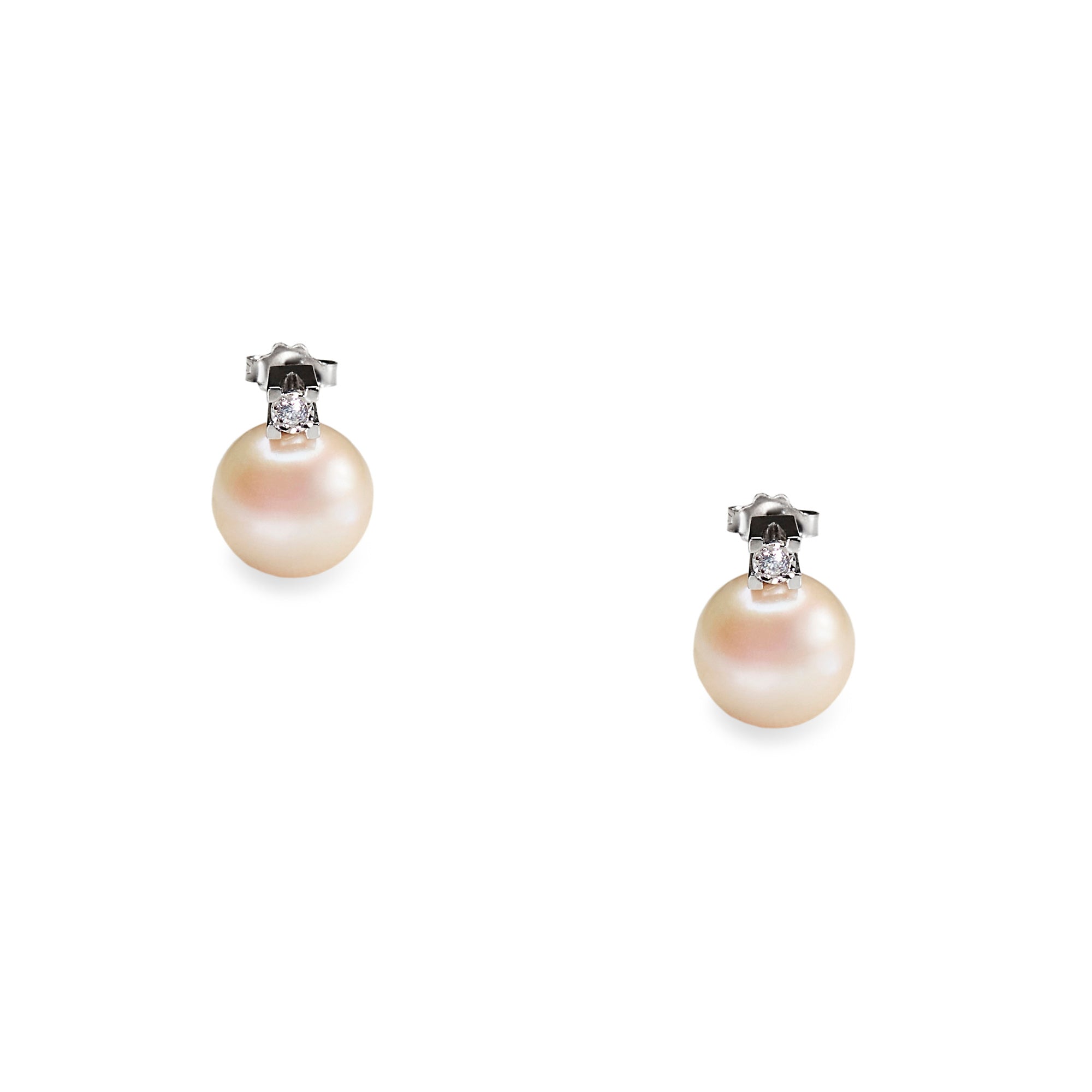 Cercei aur alb cu perle apa dulce 11-12 mm si diamante 0.08 ct